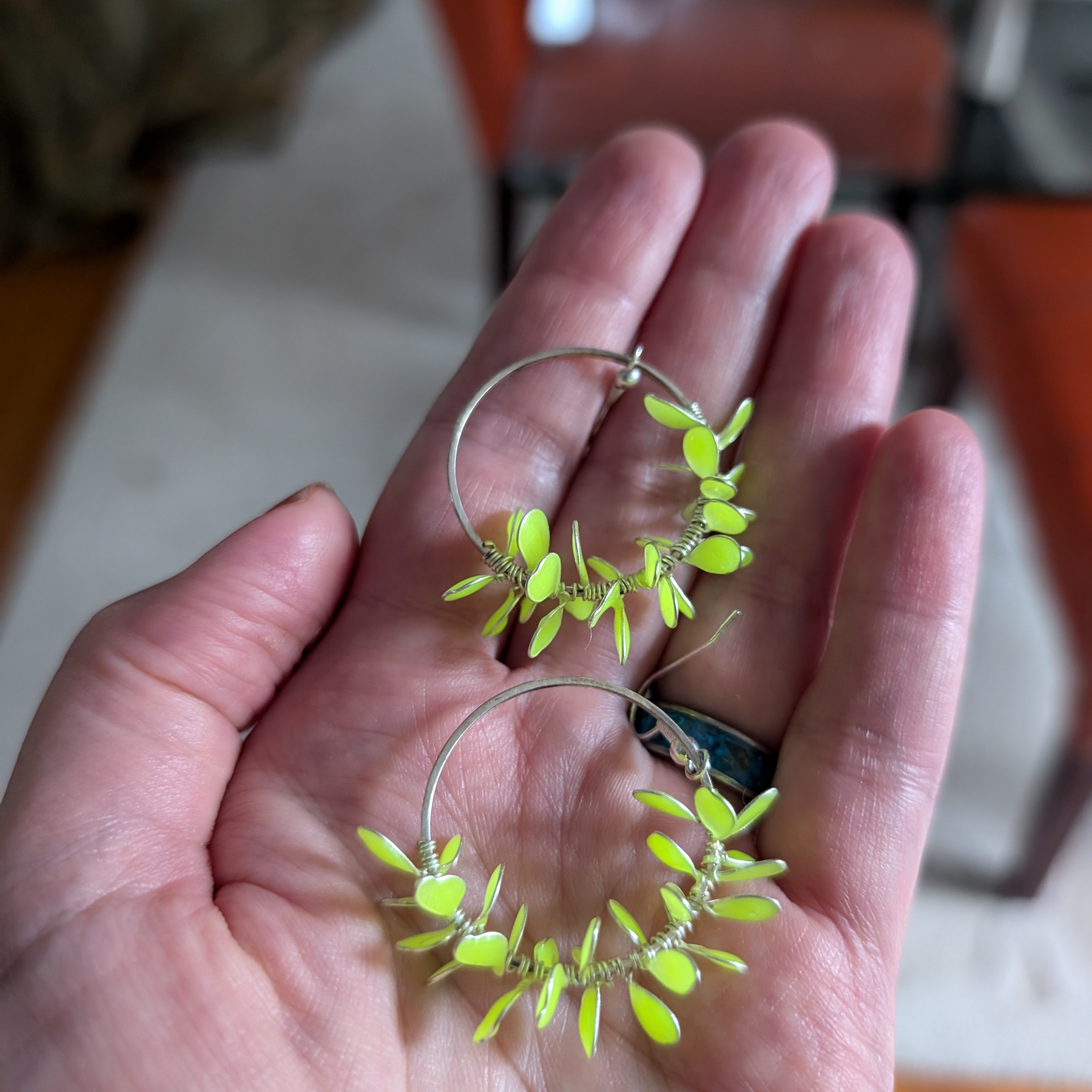 Yellow flower hoop earrings