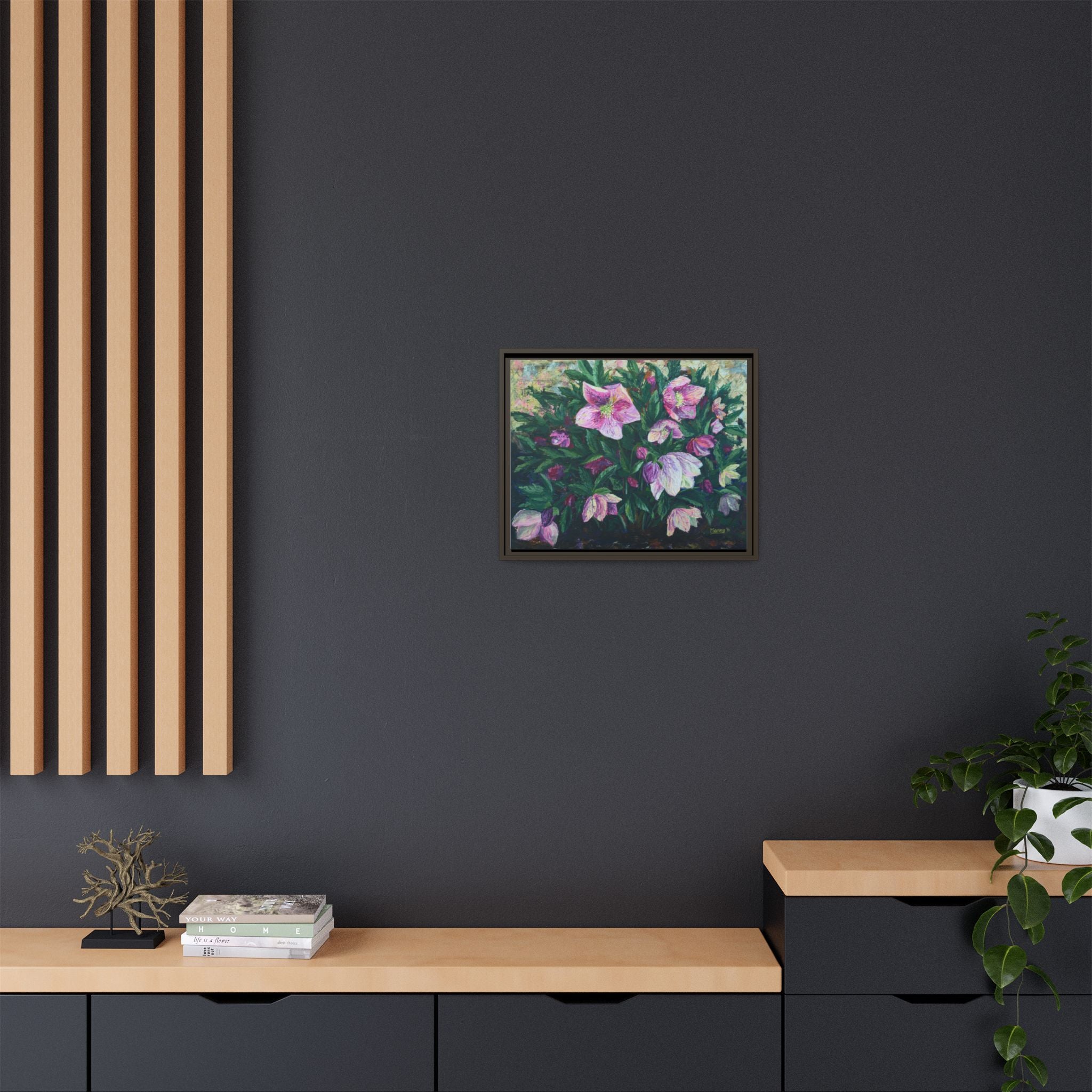 Pink Hellebore Botanical Wall Art - Framed Floral Canvas Print