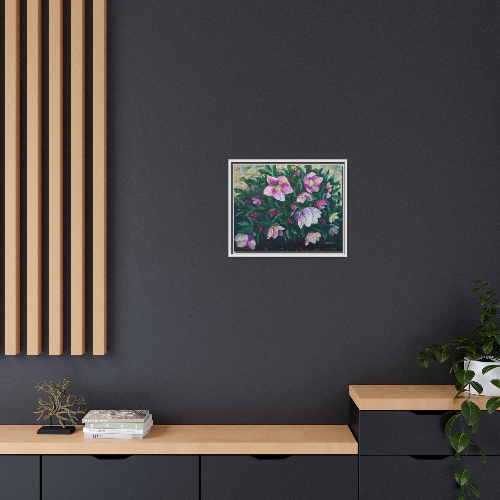 Pink Hellebore Botanical Wall Art - Framed Floral Canvas Print