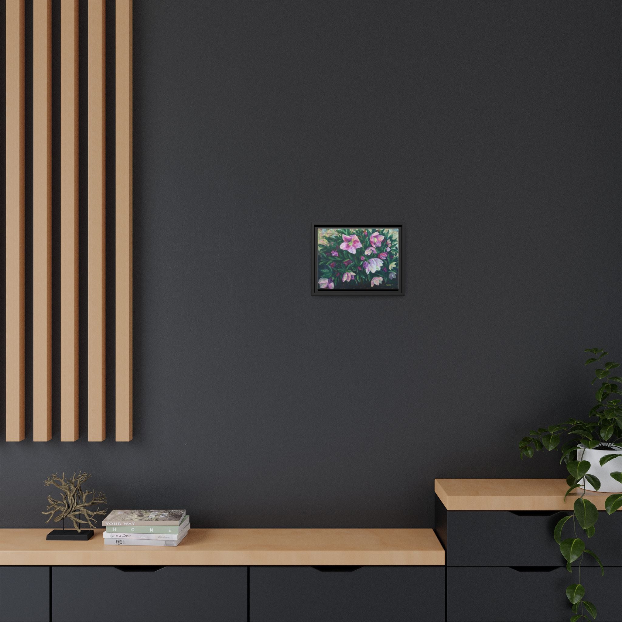 Pink Hellebore Botanical Wall Art - Framed Floral Canvas Print