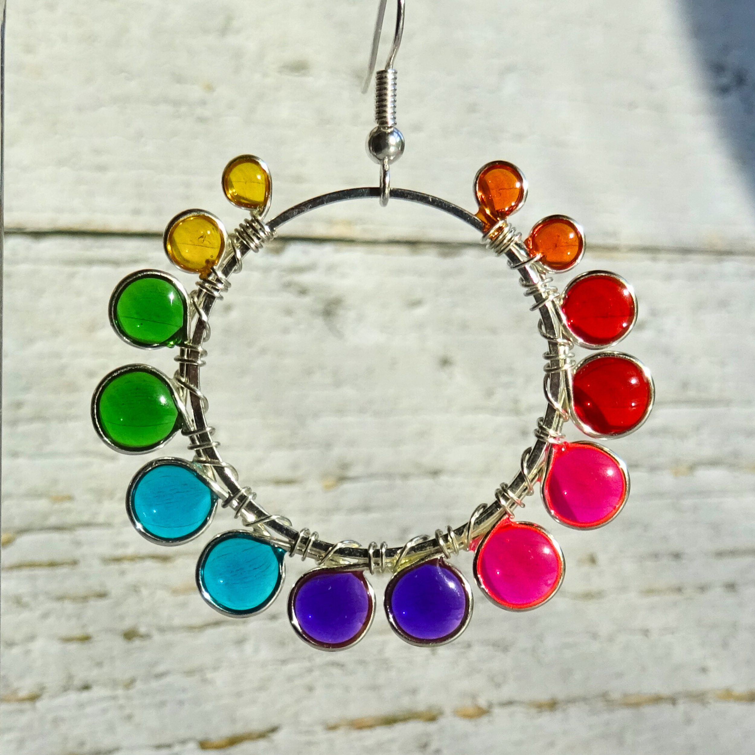 Large Rainbow Smiles Hoop Earrings