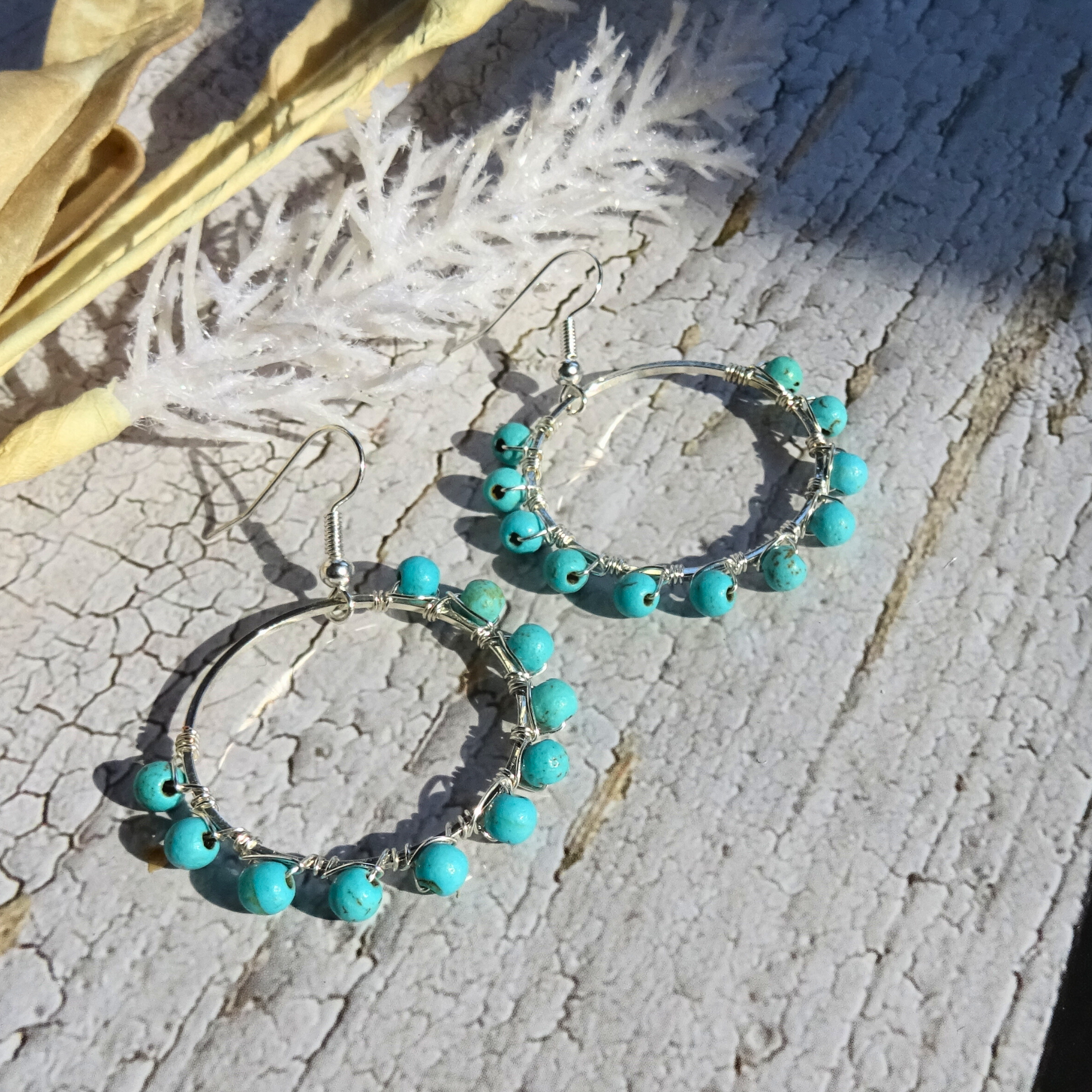 Turquoise Bead Wrap Earrings