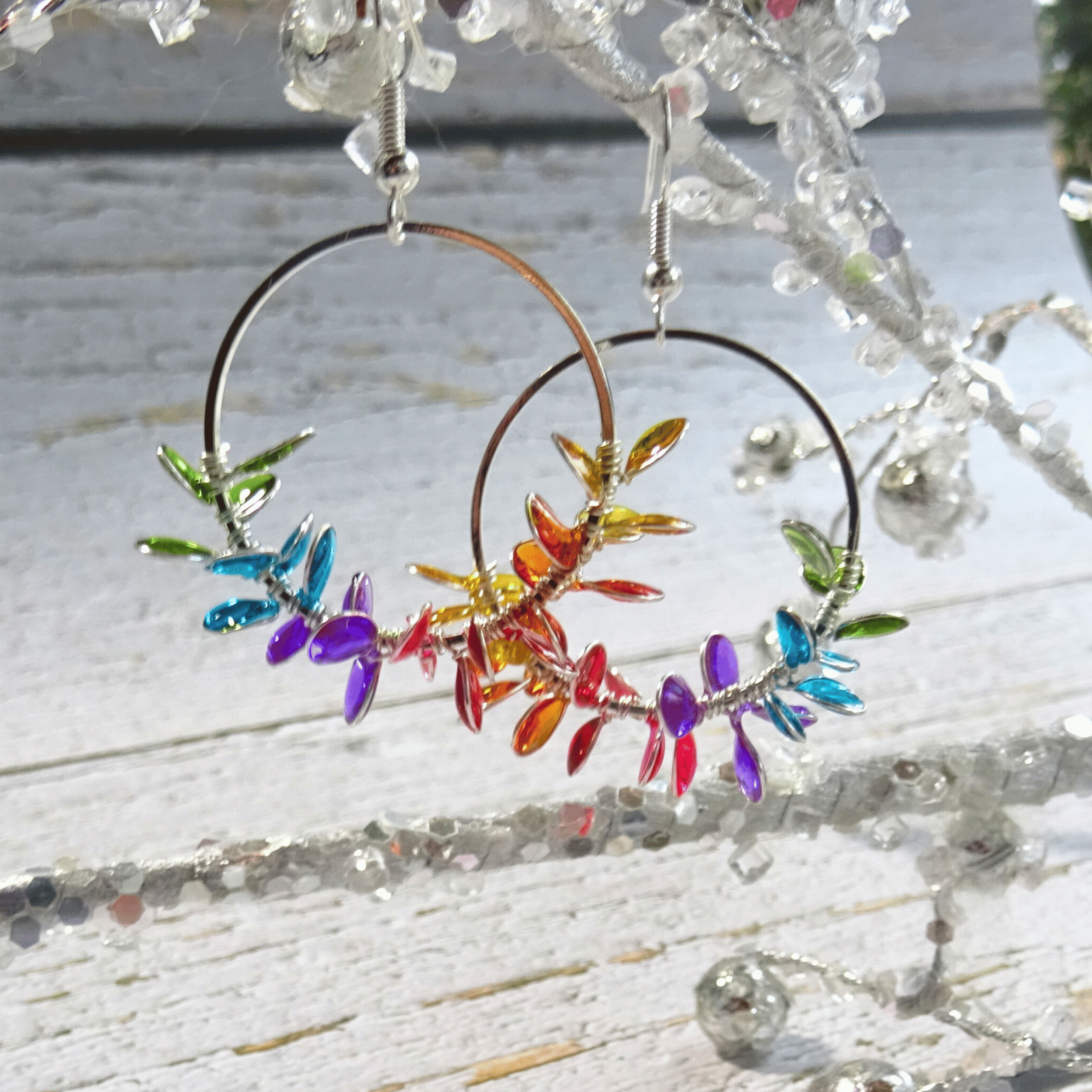 Rainbow flower earrings