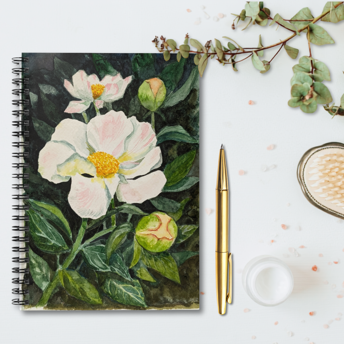 Peony Watercolor Spiral Notebook