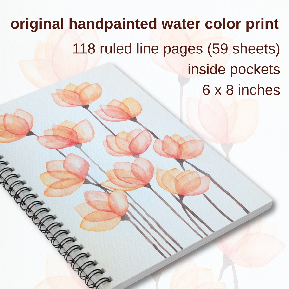 Peachy Floral Watercolor Spiral Notebook
