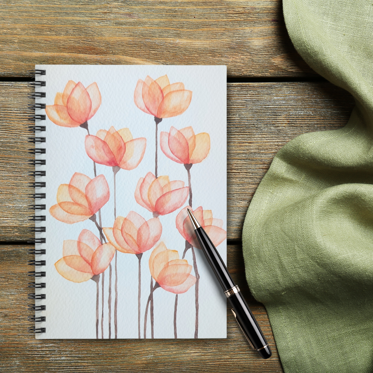 Peachy Floral Watercolor Spiral Notebook