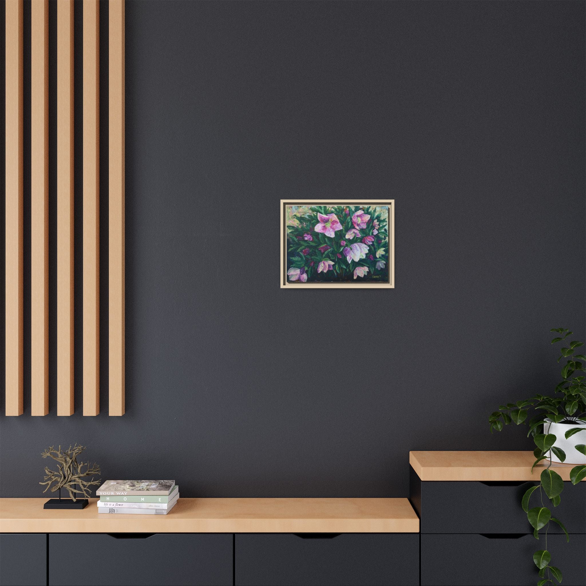 Pink Hellebore Botanical Wall Art - Framed Floral Canvas Print