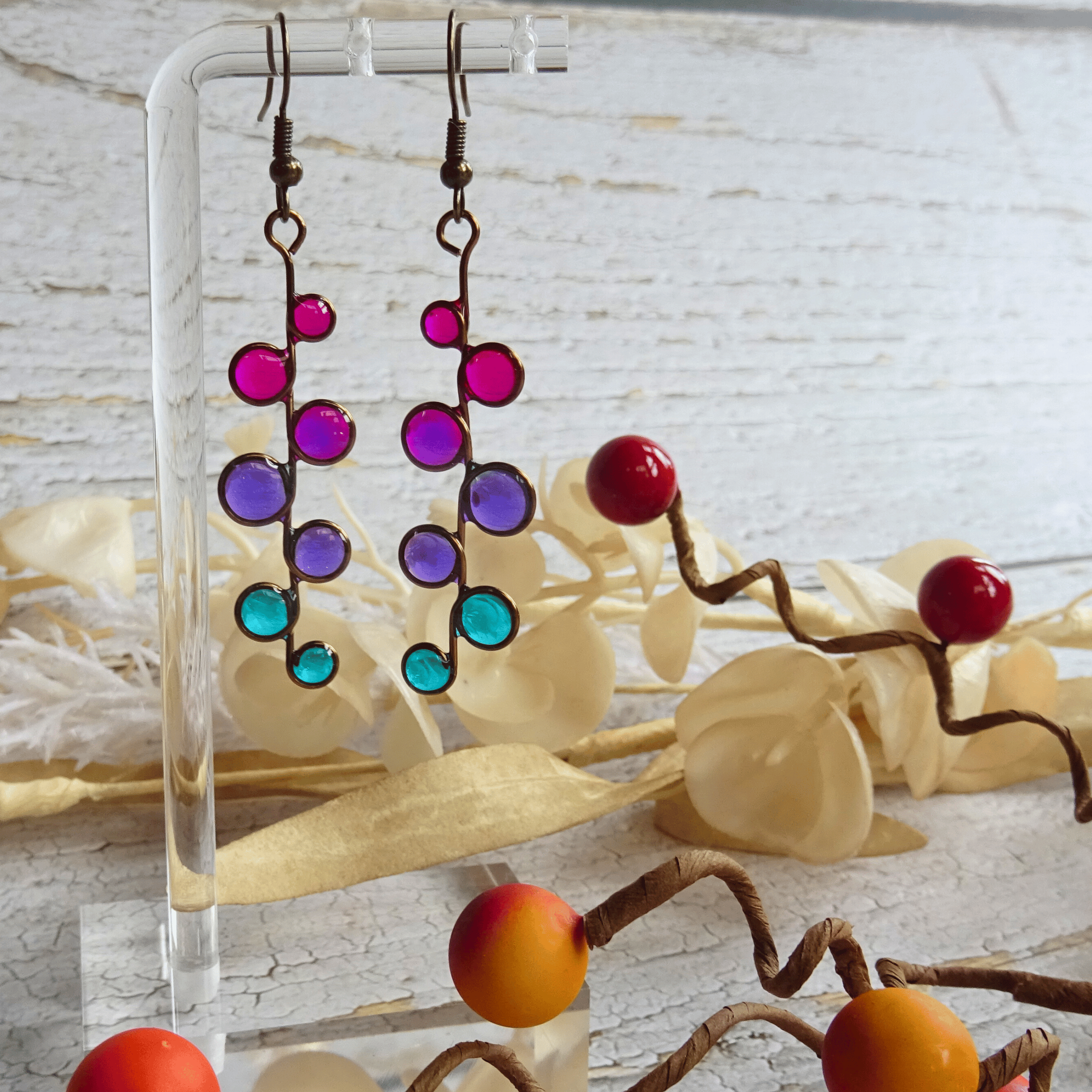 Beauty berry stained glass resin earrings