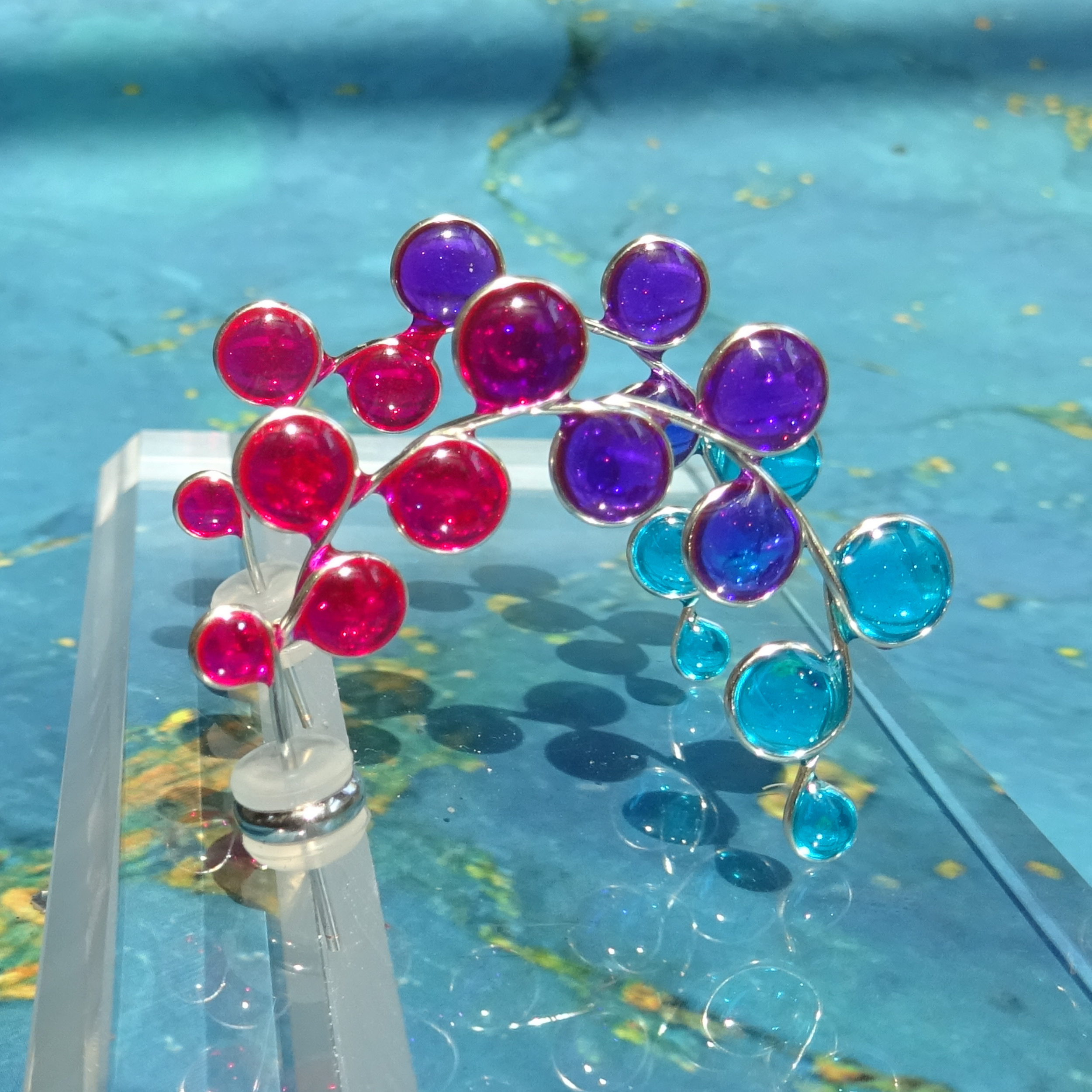 Pink Purple and Blue Hoop Earrings