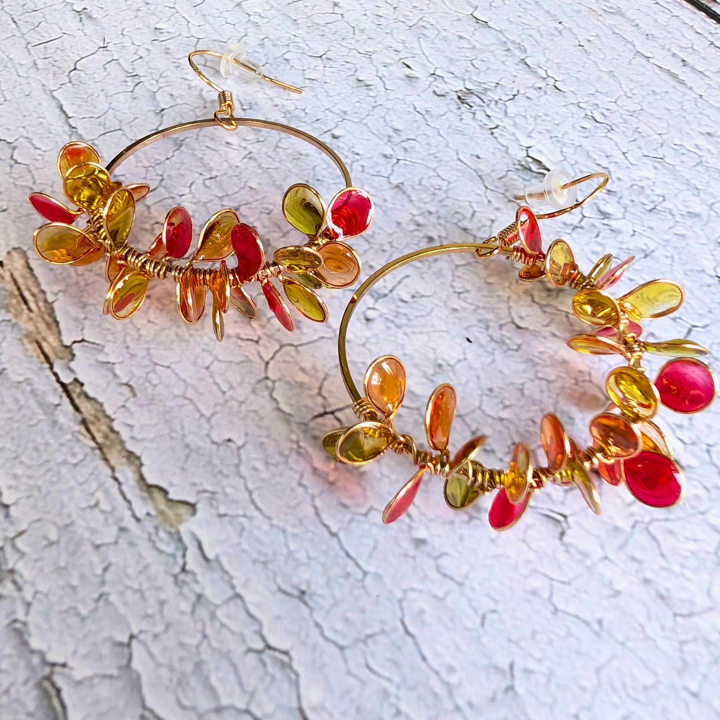 Autumn colored fall foliage wreath earrings