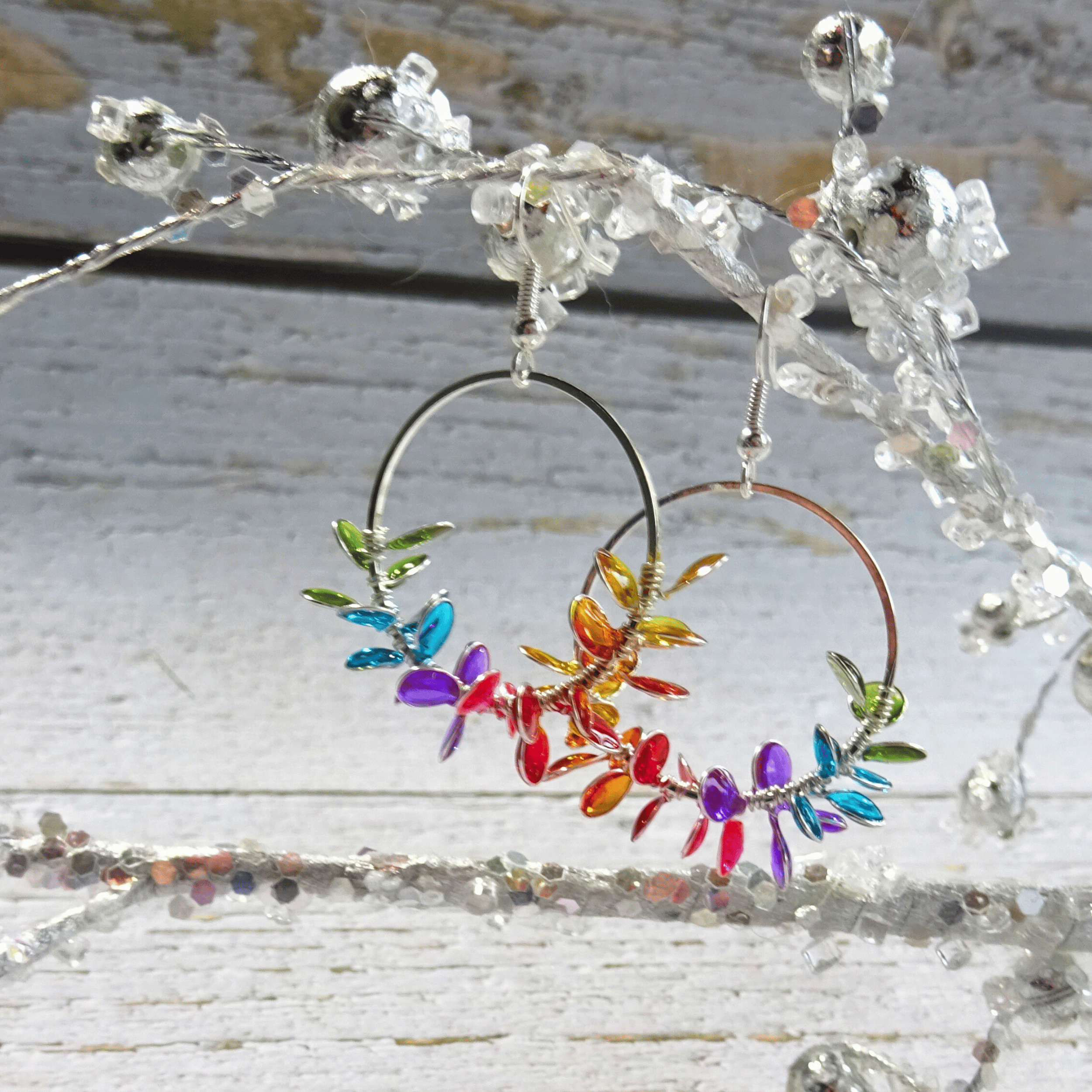 Rainbow flower earrings