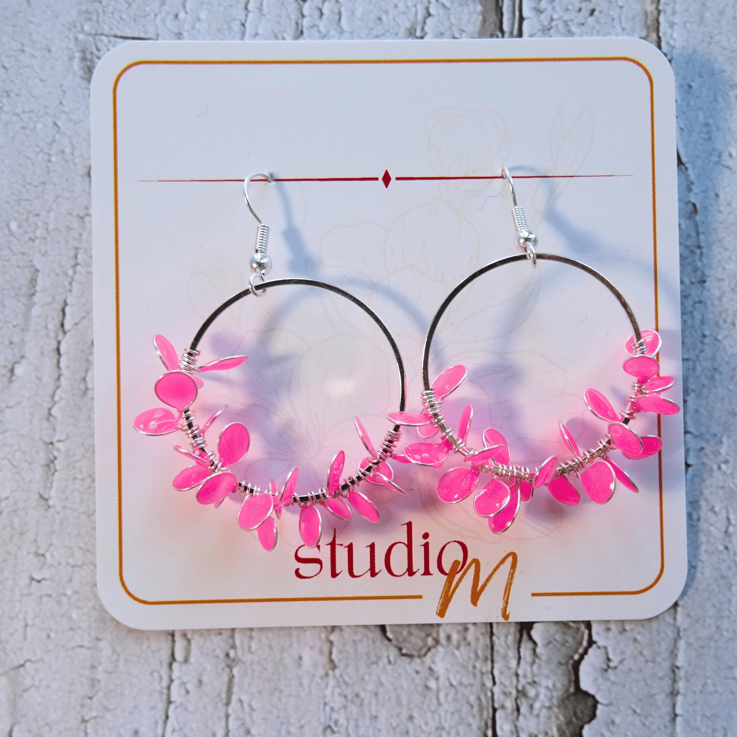 pink flower earrings with petals