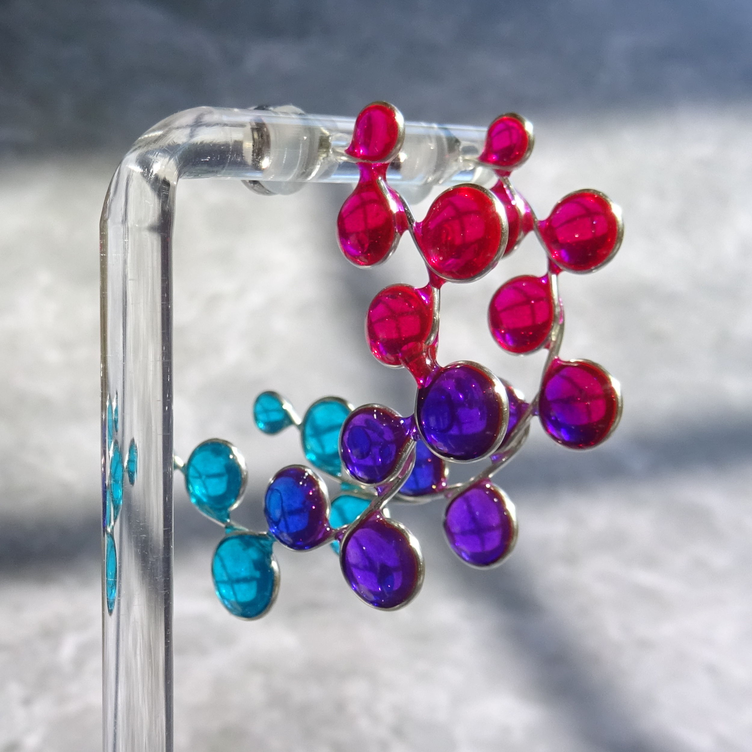 Pink Purple and Blue Hoop Earrings