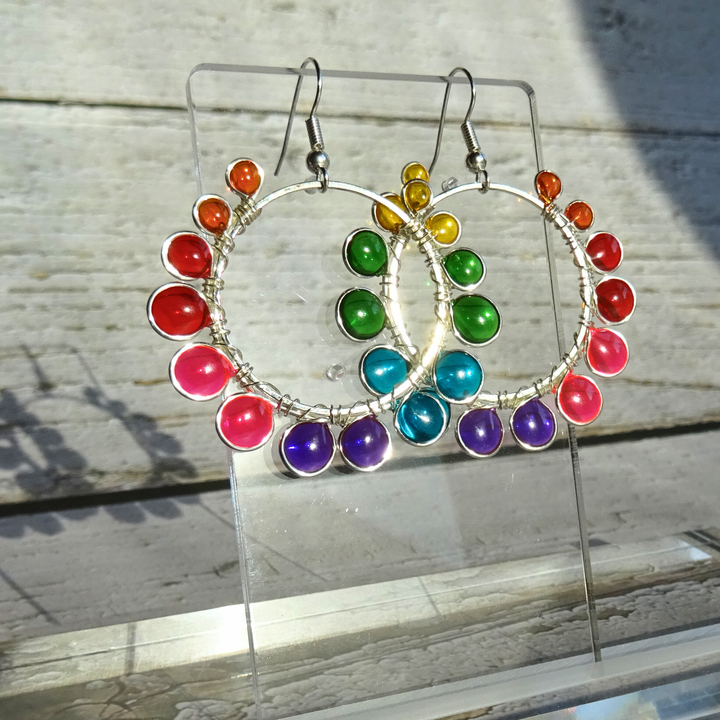 Large Rainbow Smiles Hoop Earrings