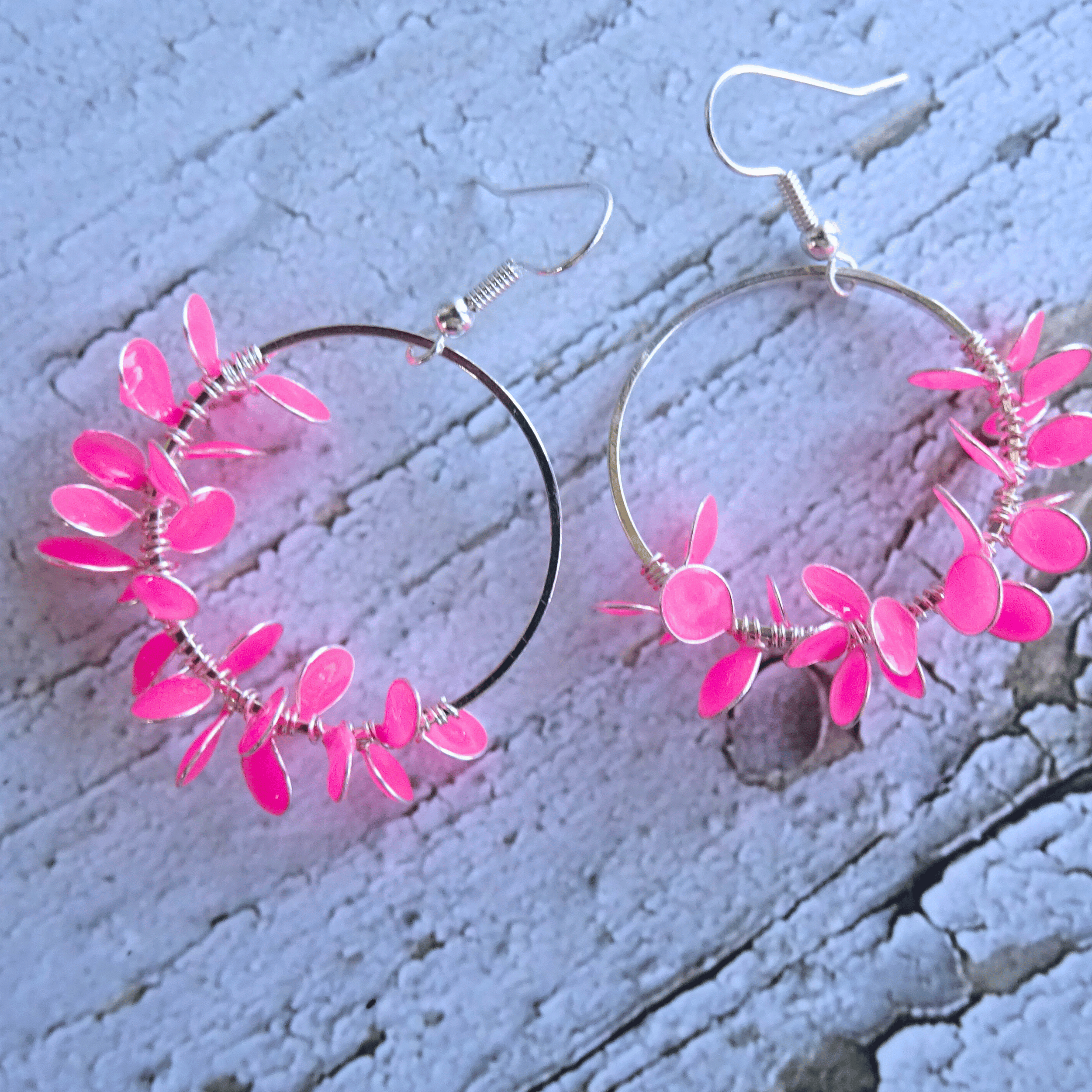 neon pink flower earrings