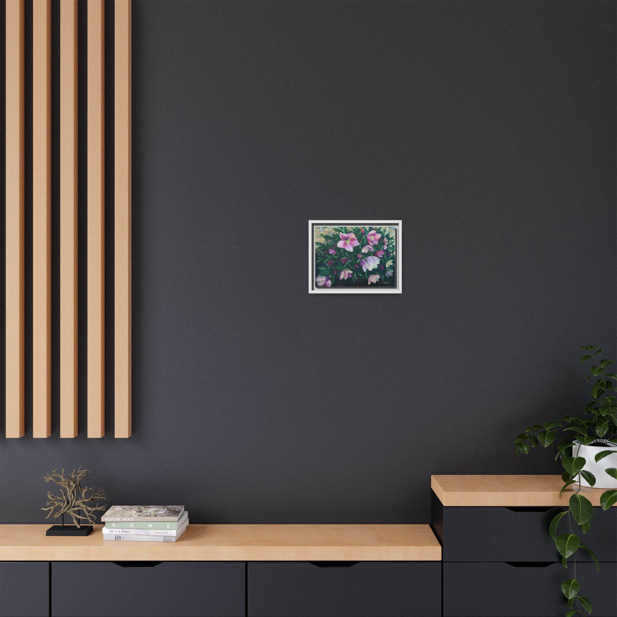 Pink Hellebore Botanical Wall Art - Framed Floral Canvas Print