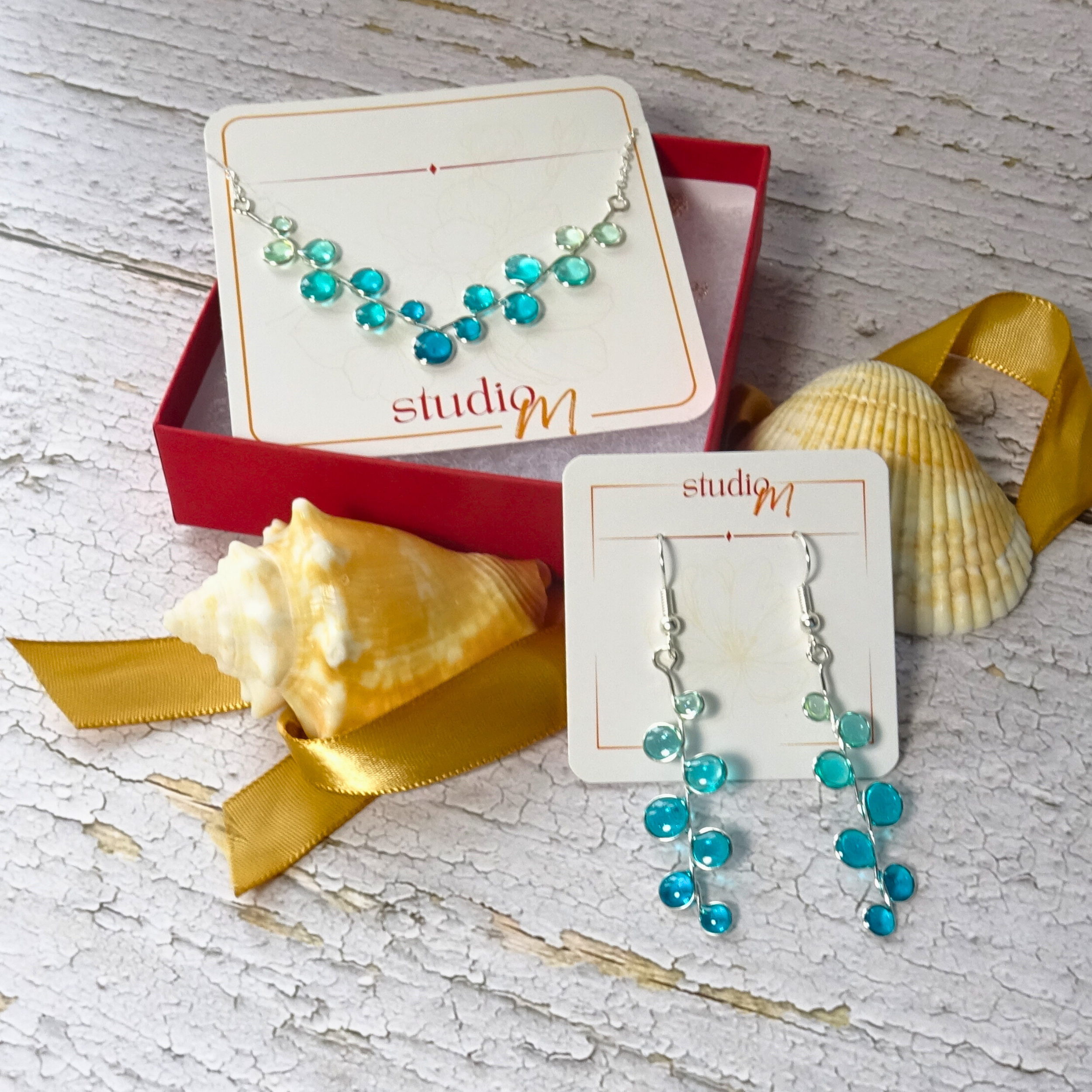 Teal Gradient Earring and Necklace Set
