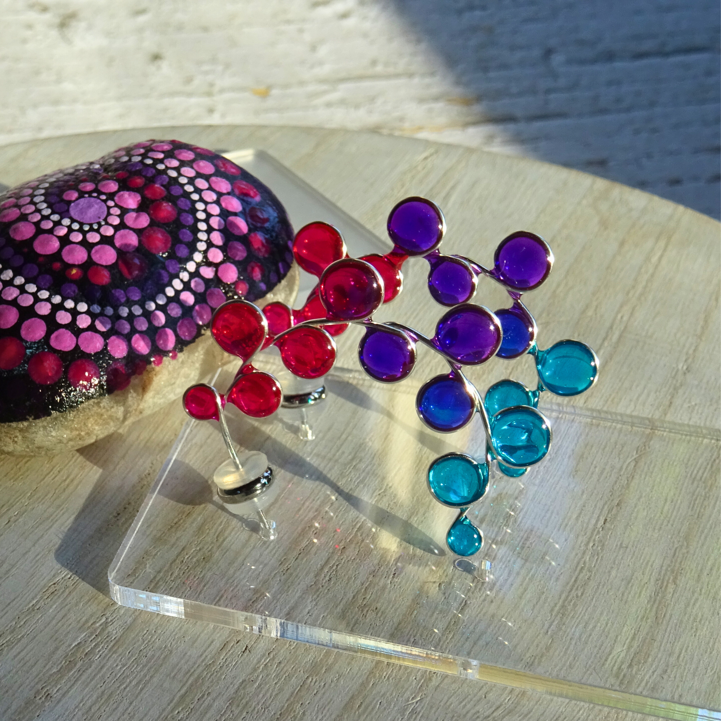 Pink Purple and Blue Hoop Earrings