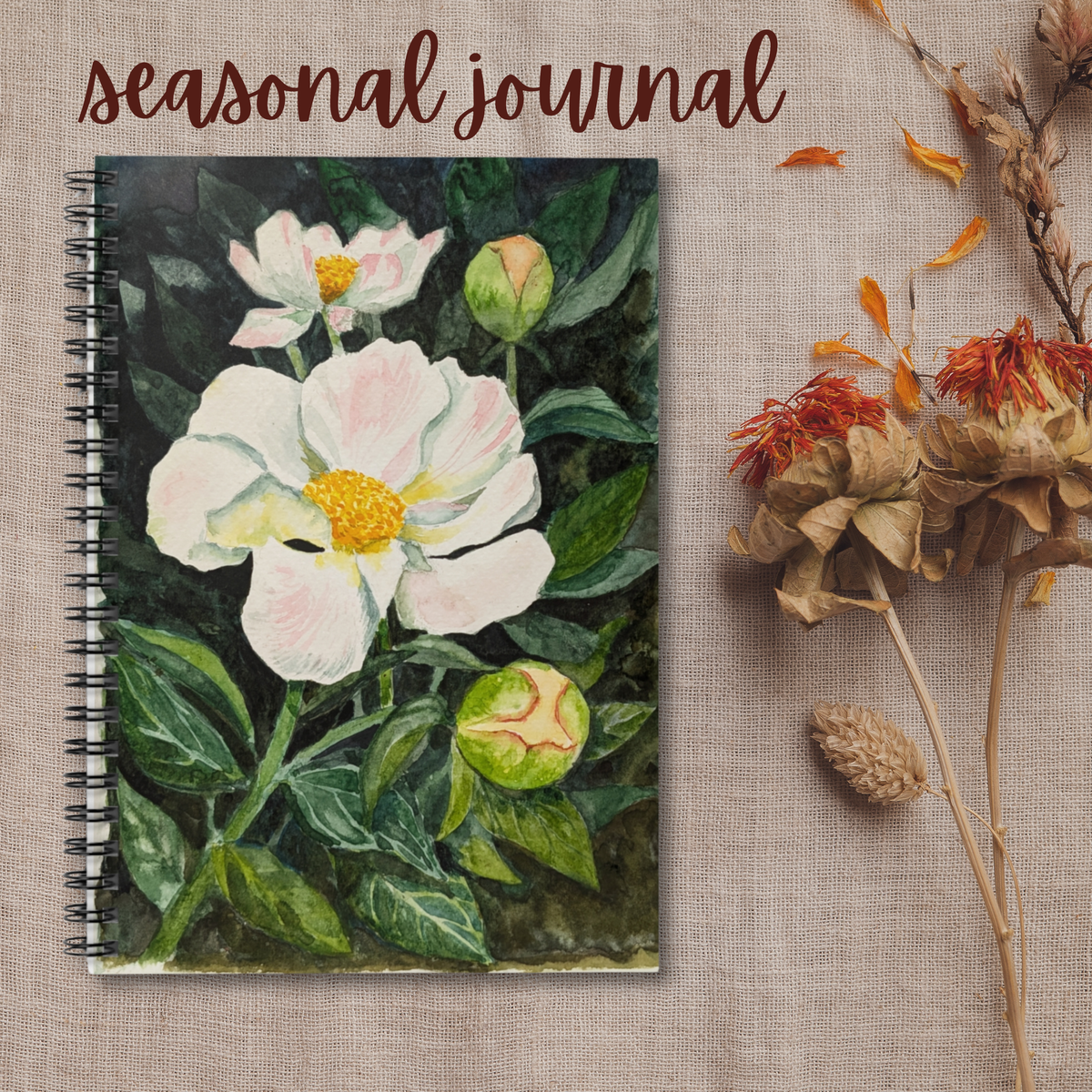 Peony Watercolor Spiral Notebook