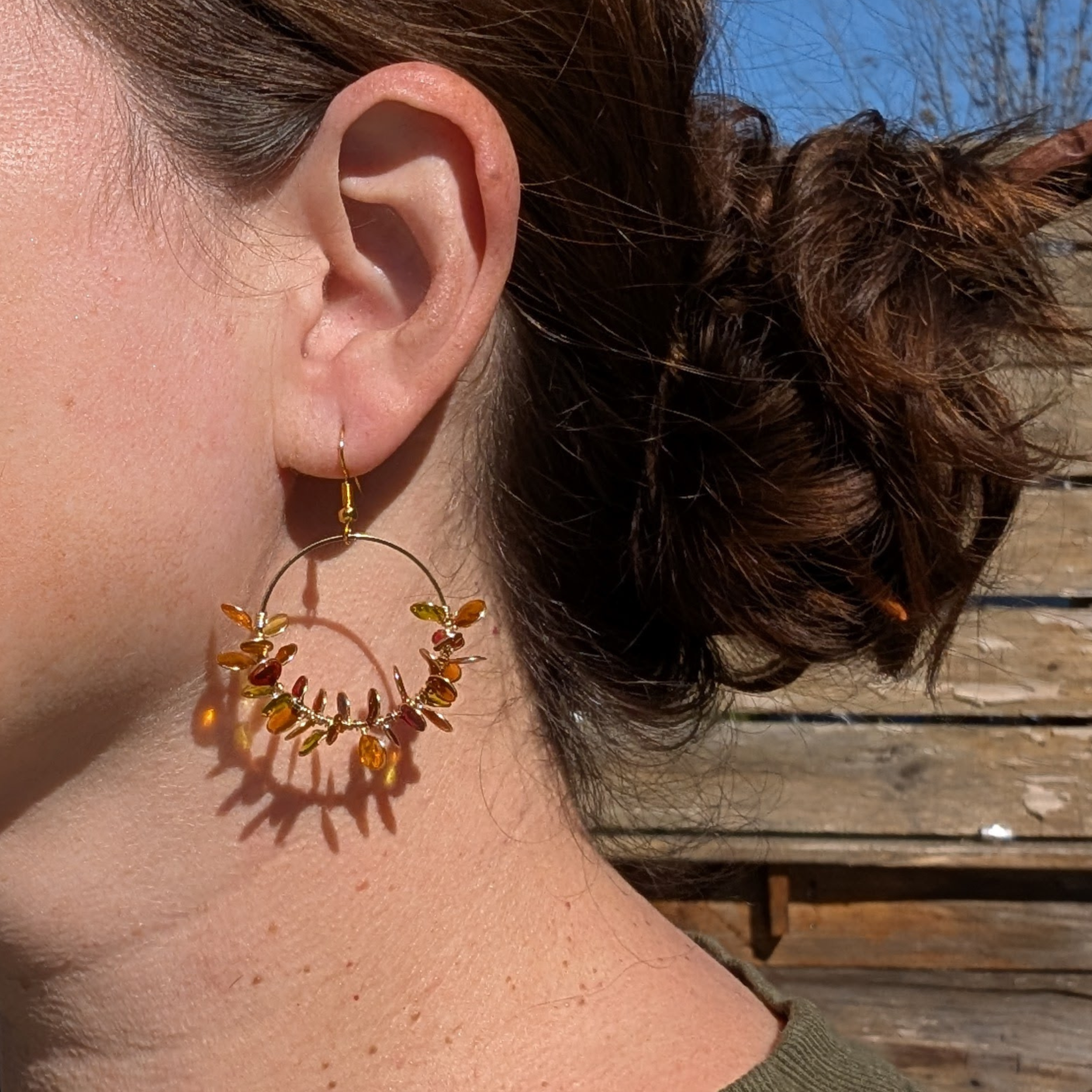 Autumn colored fall foliage wreath earrings