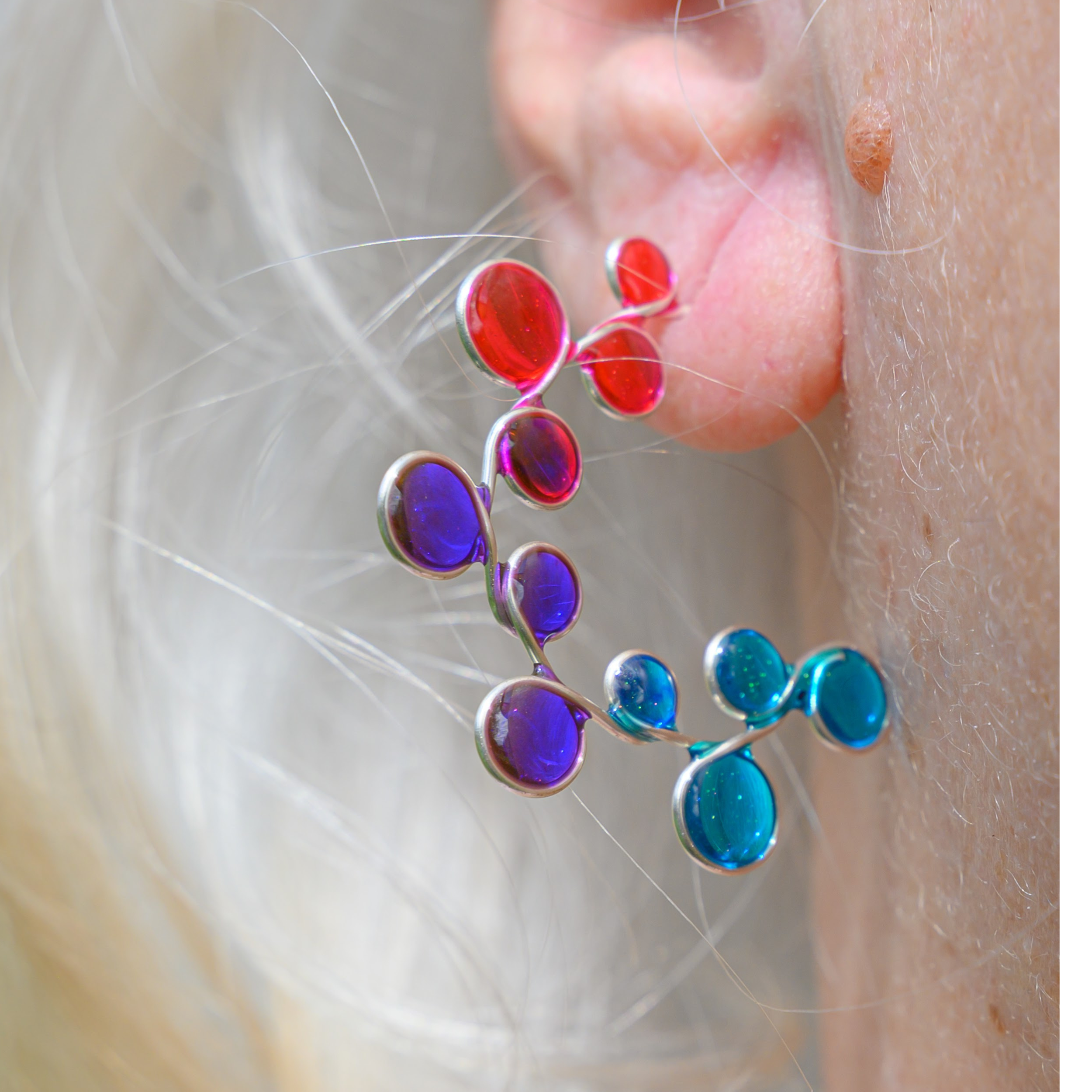 Pink Purple and Blue Hoop Earrings