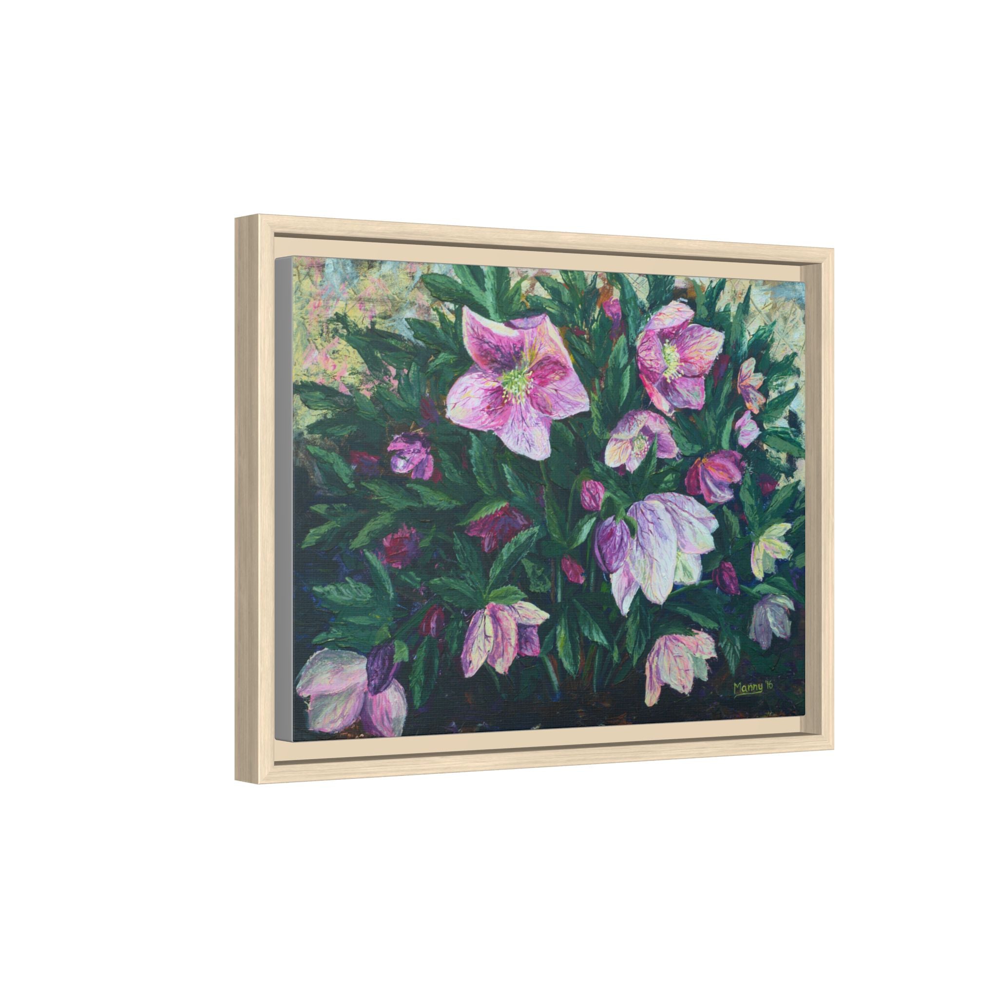 Pink Hellebore Botanical Wall Art - Framed Floral Canvas Print