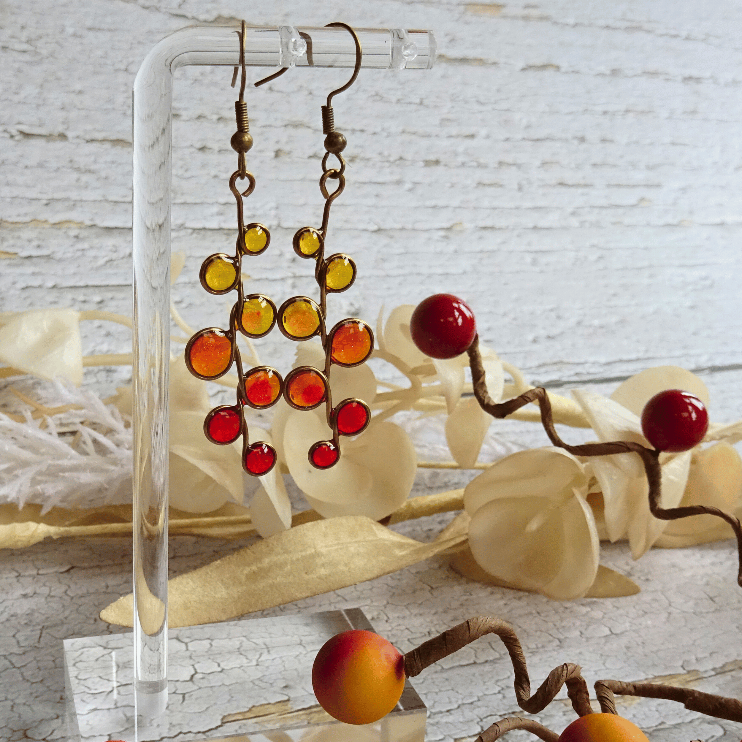 sunset stained glass resin earrings