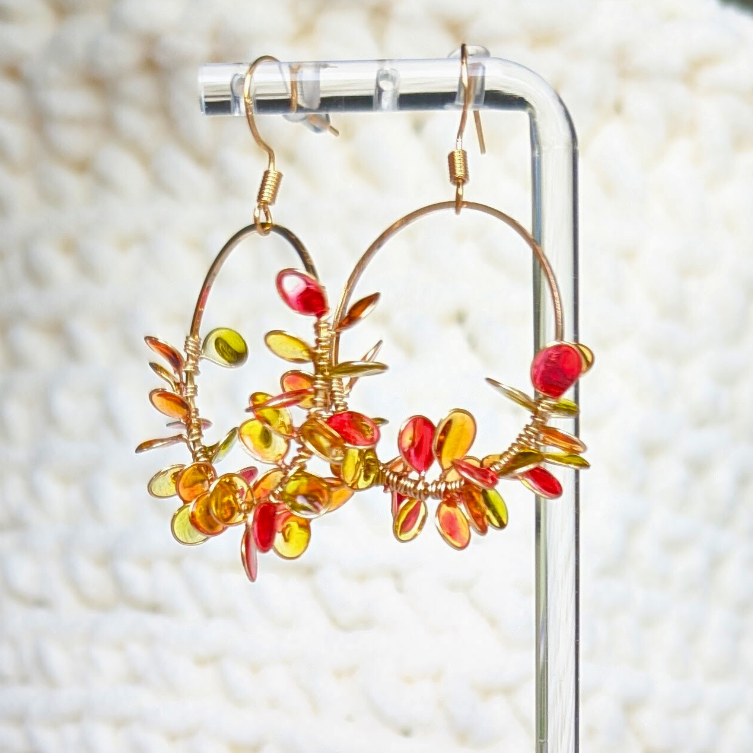 Autumn colored fall foliage wreath earrings