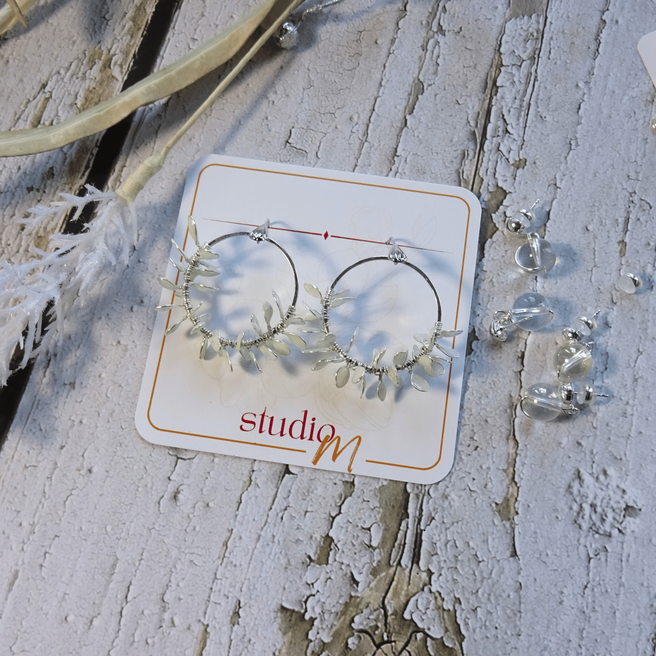 White glow petals earrings