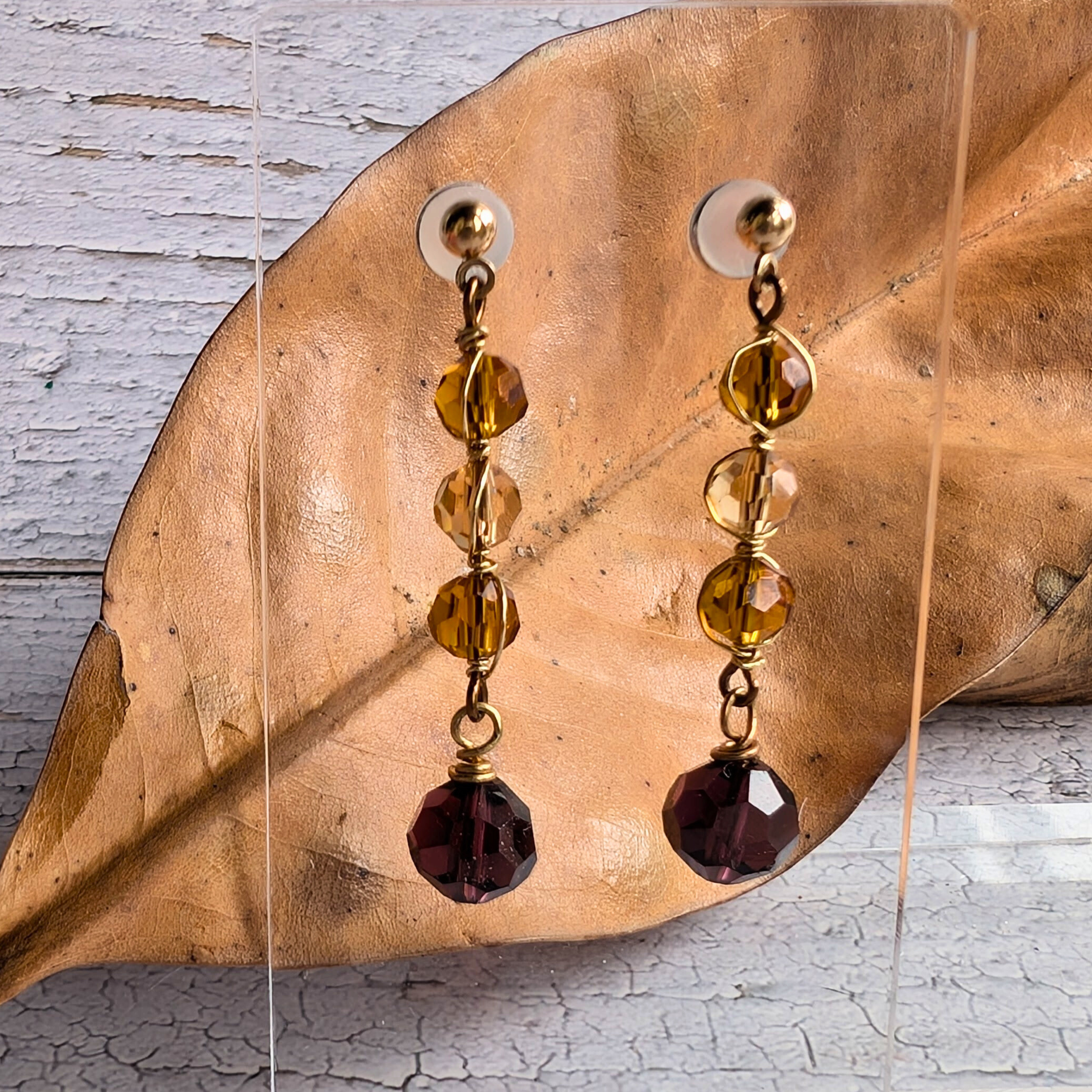 Amber brown crystal drop earrings