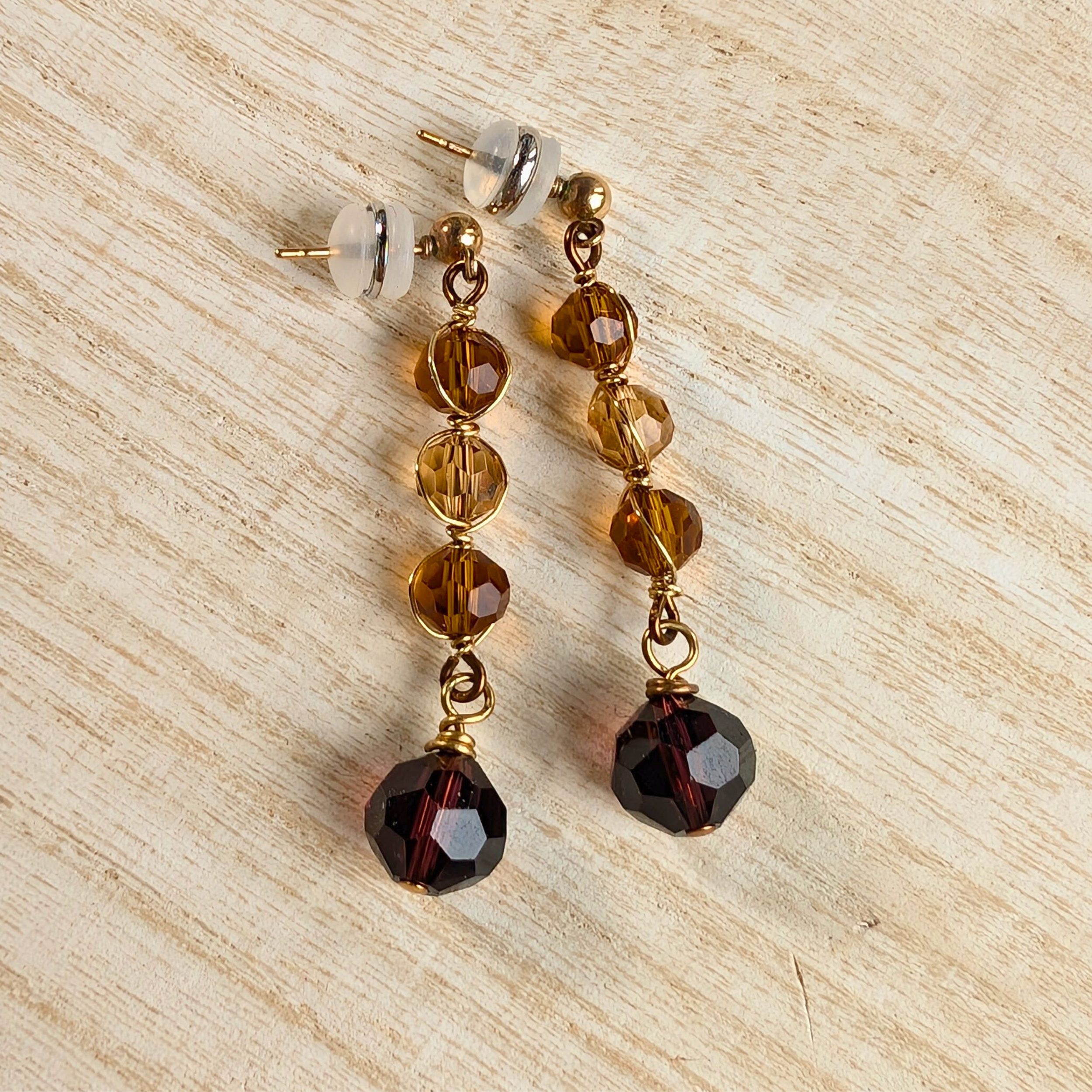 Amber brown crystal drop earrings