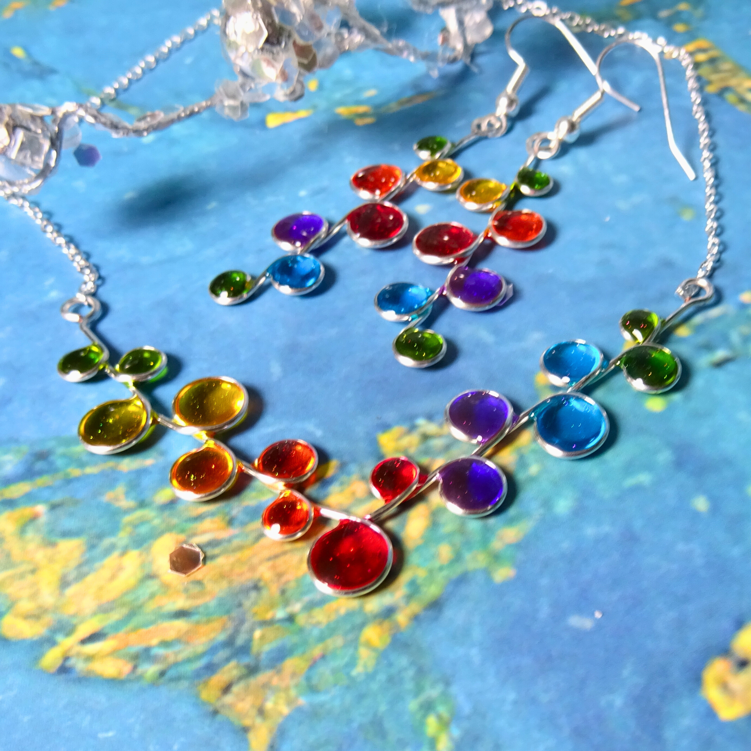 colorful jewelry necklace and earrings