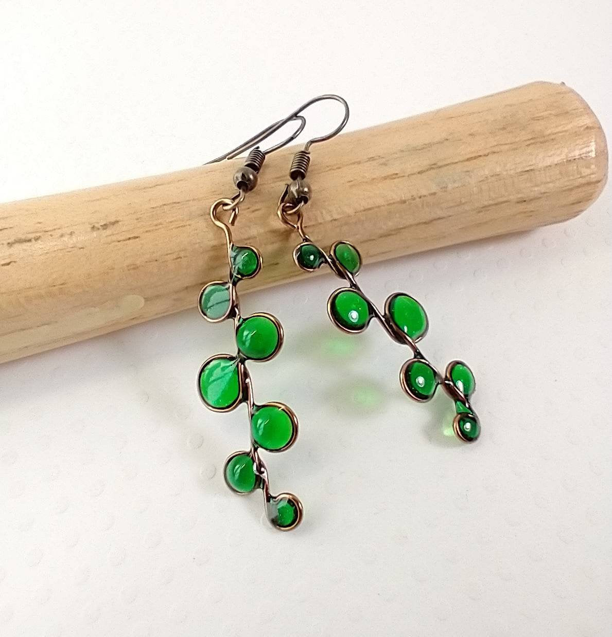 Emerald green stained glass resin earrings