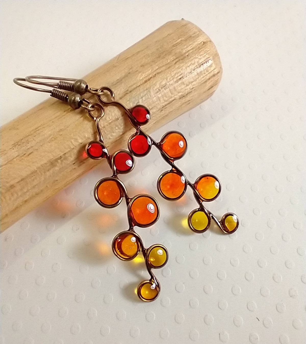 sunset stained glass resin earrings