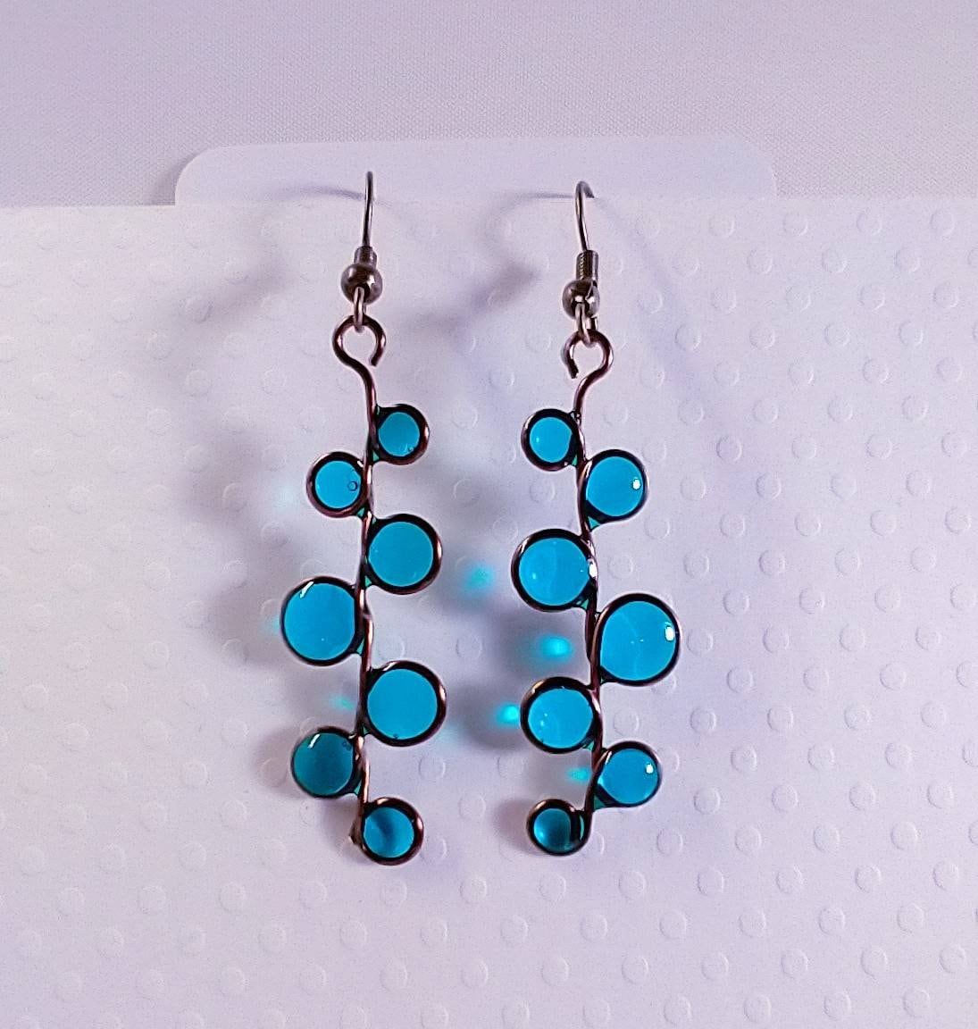 Ocean blue stained glass resin earrings