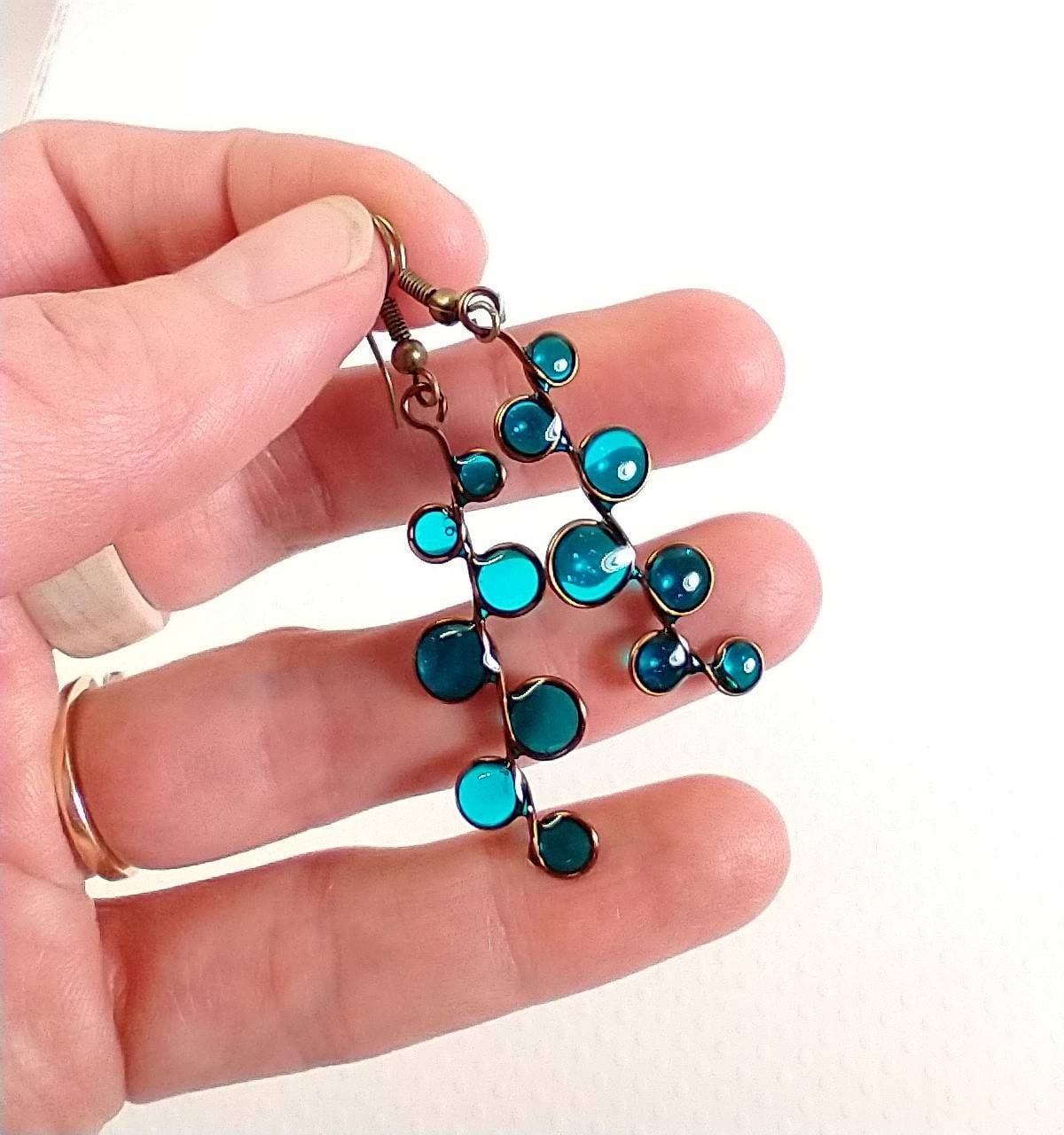 Ocean blue stained glass resin earrings