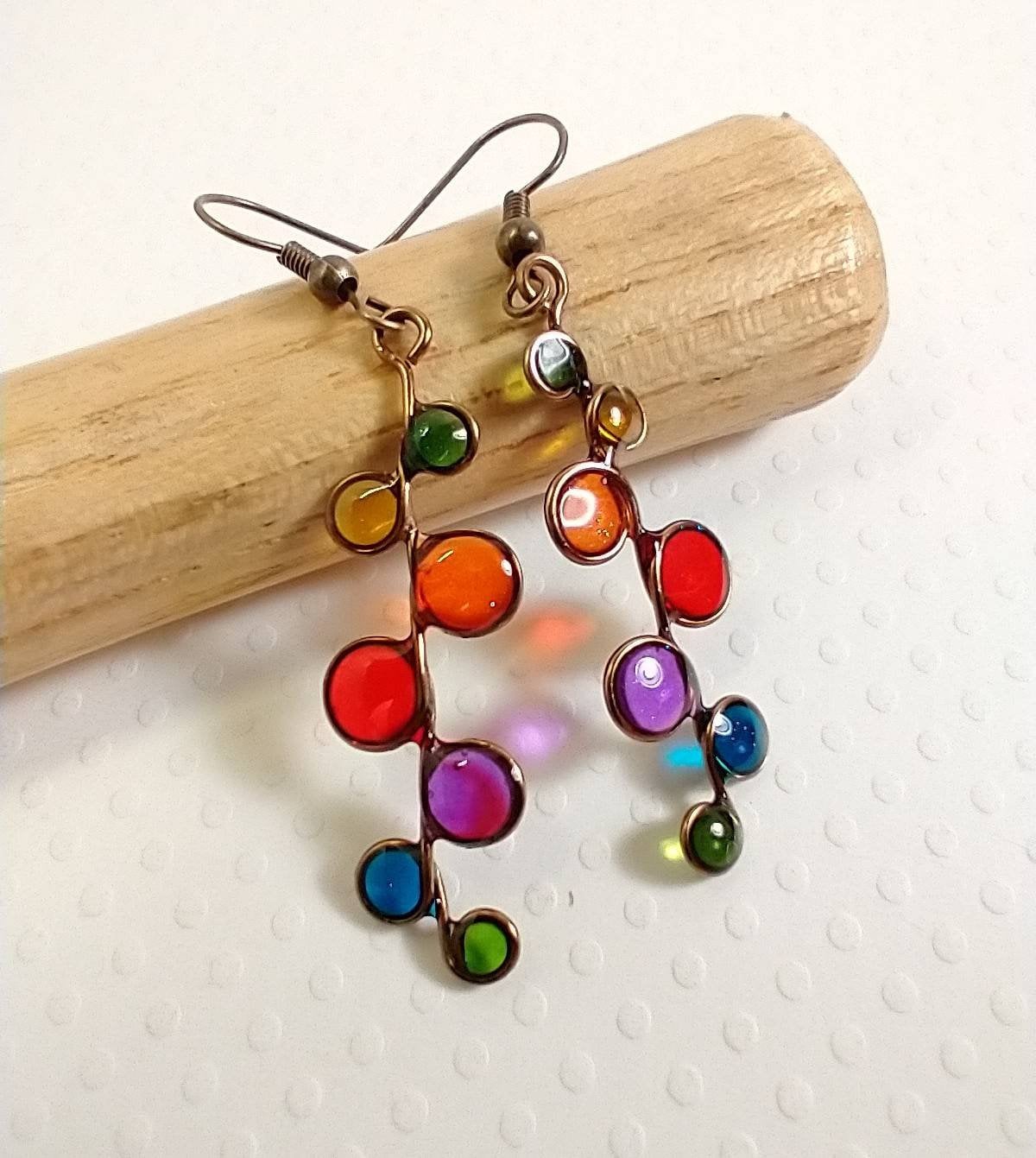 Rainbow stained glass resin earrings