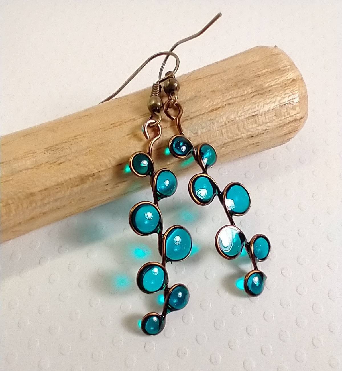 Ocean blue stained glass resin earrings