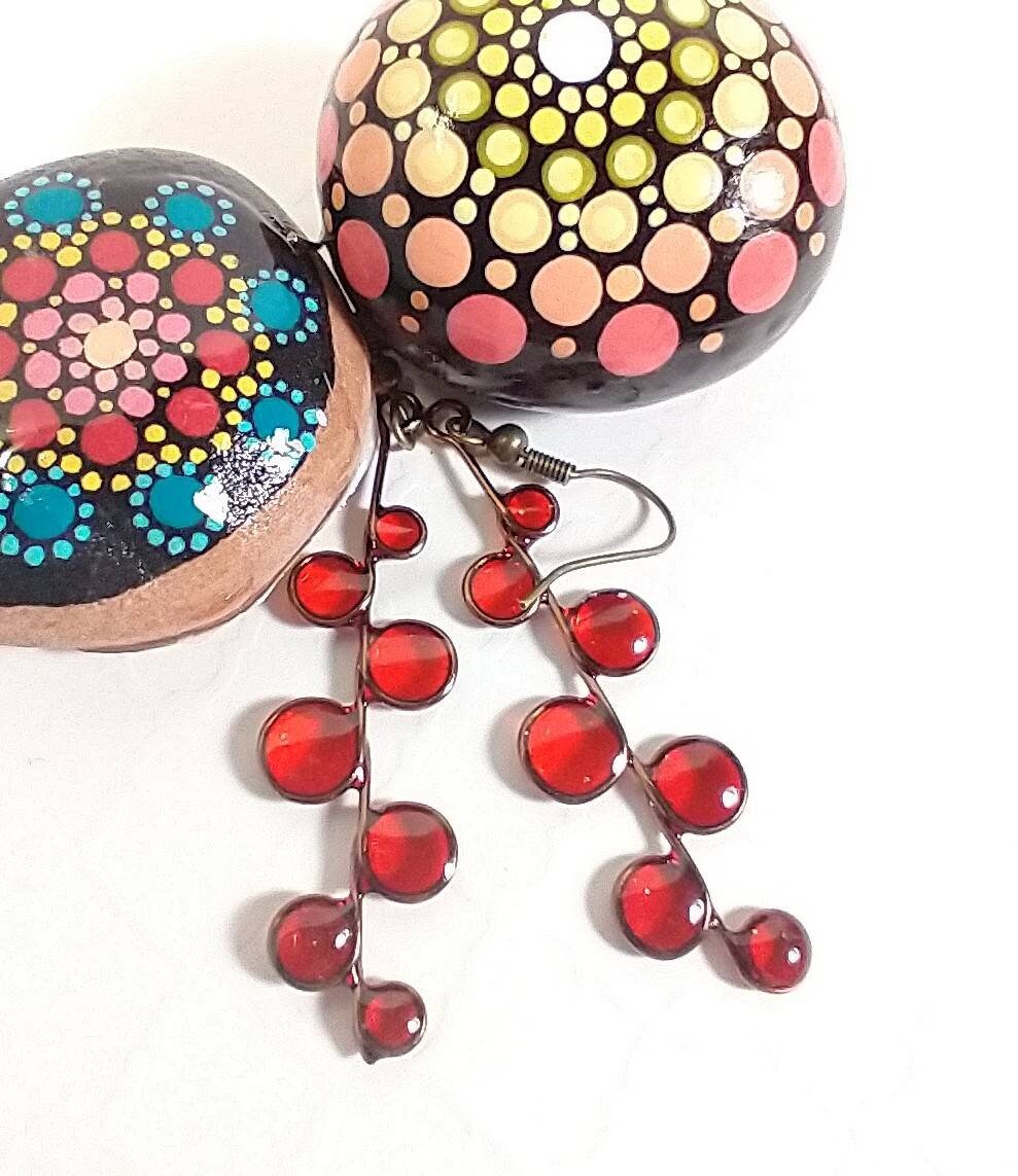 Red stained glass resin earrings