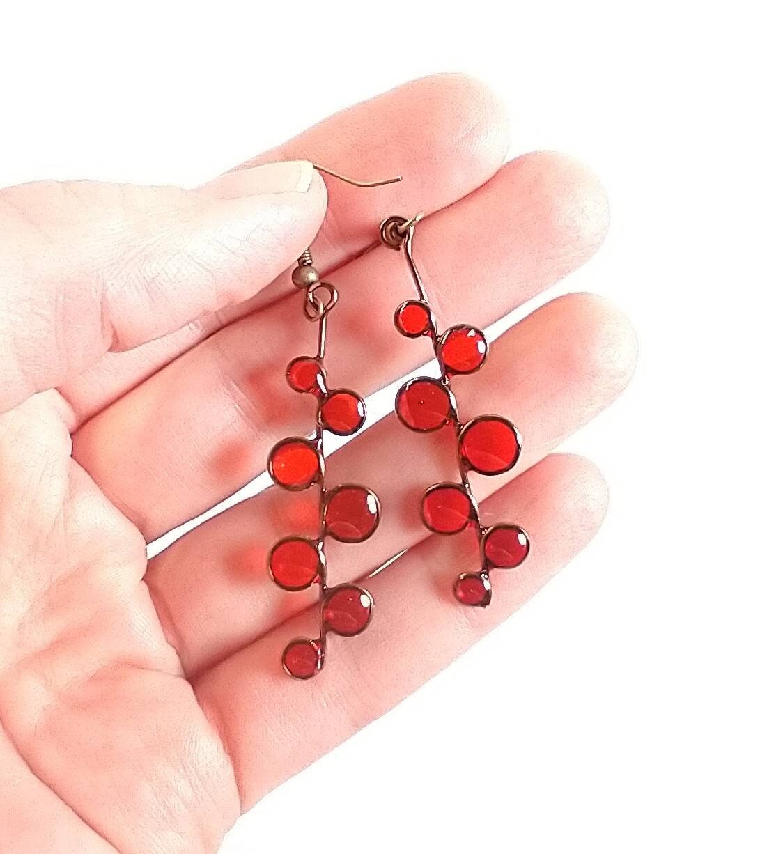 Red stained glass resin earrings