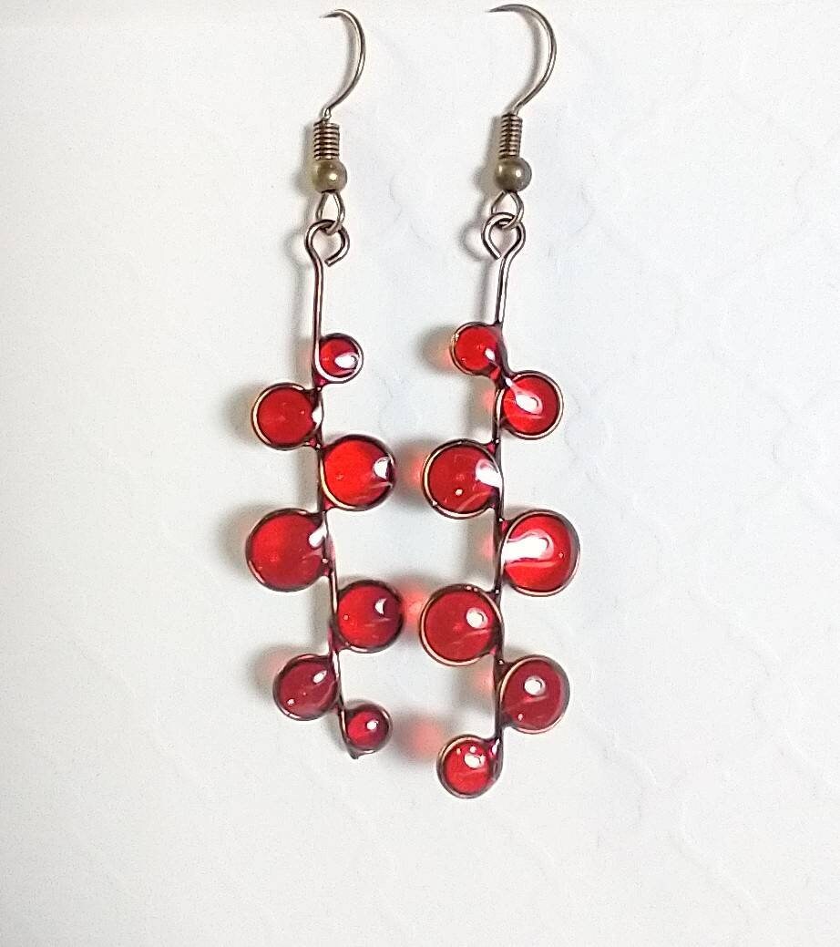 Red stained glass resin earrings