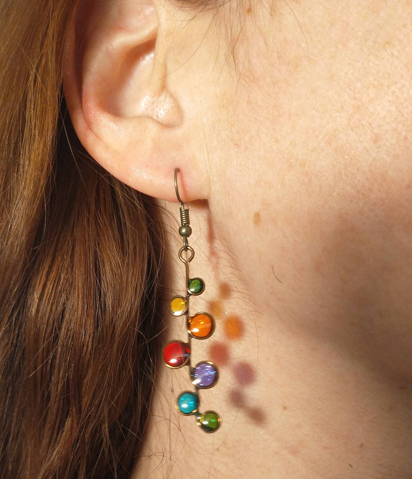 Rainbow stained glass resin earrings