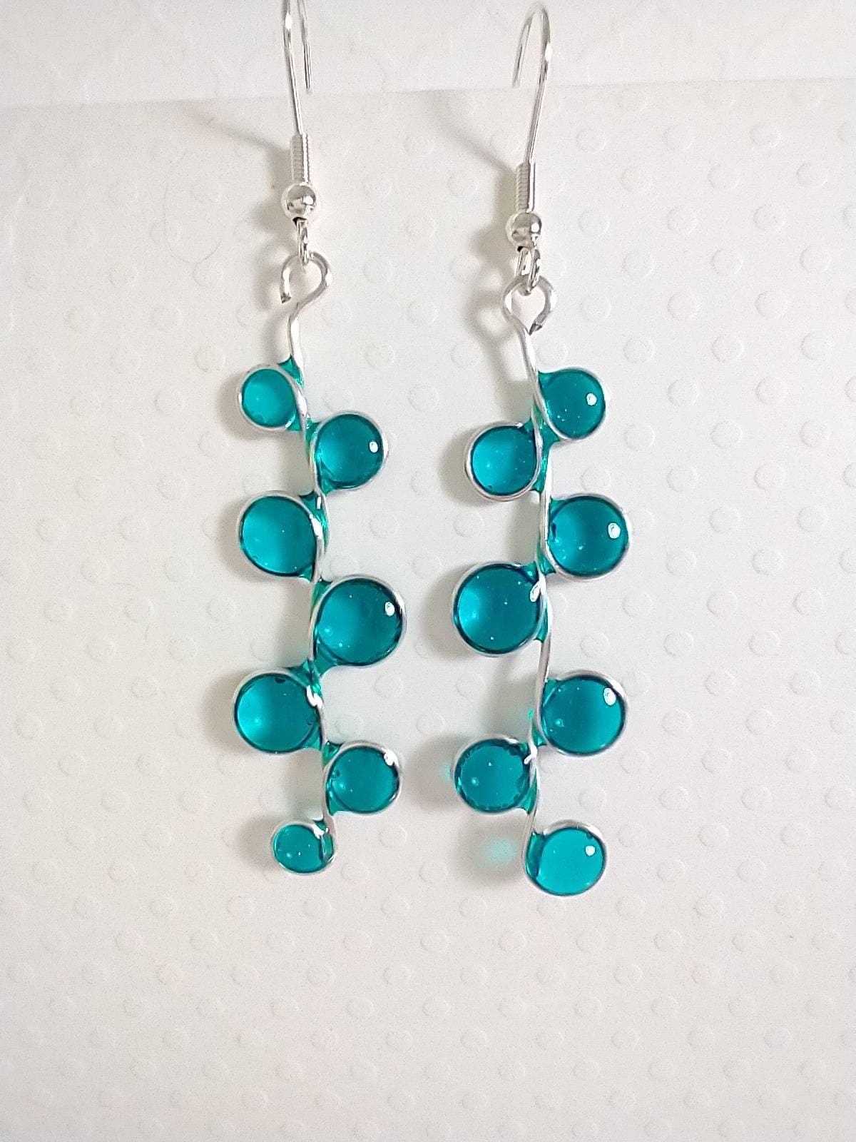 Turquoise blue stained glass resin earrings