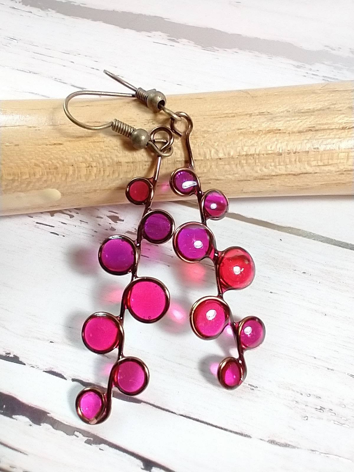 Pink magenta stained glass resin earrings