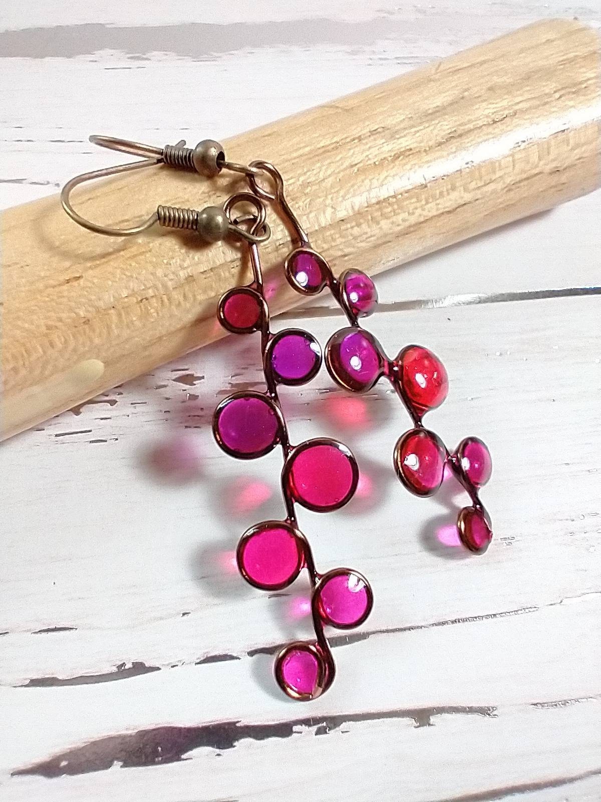 Pink magenta stained glass resin earrings