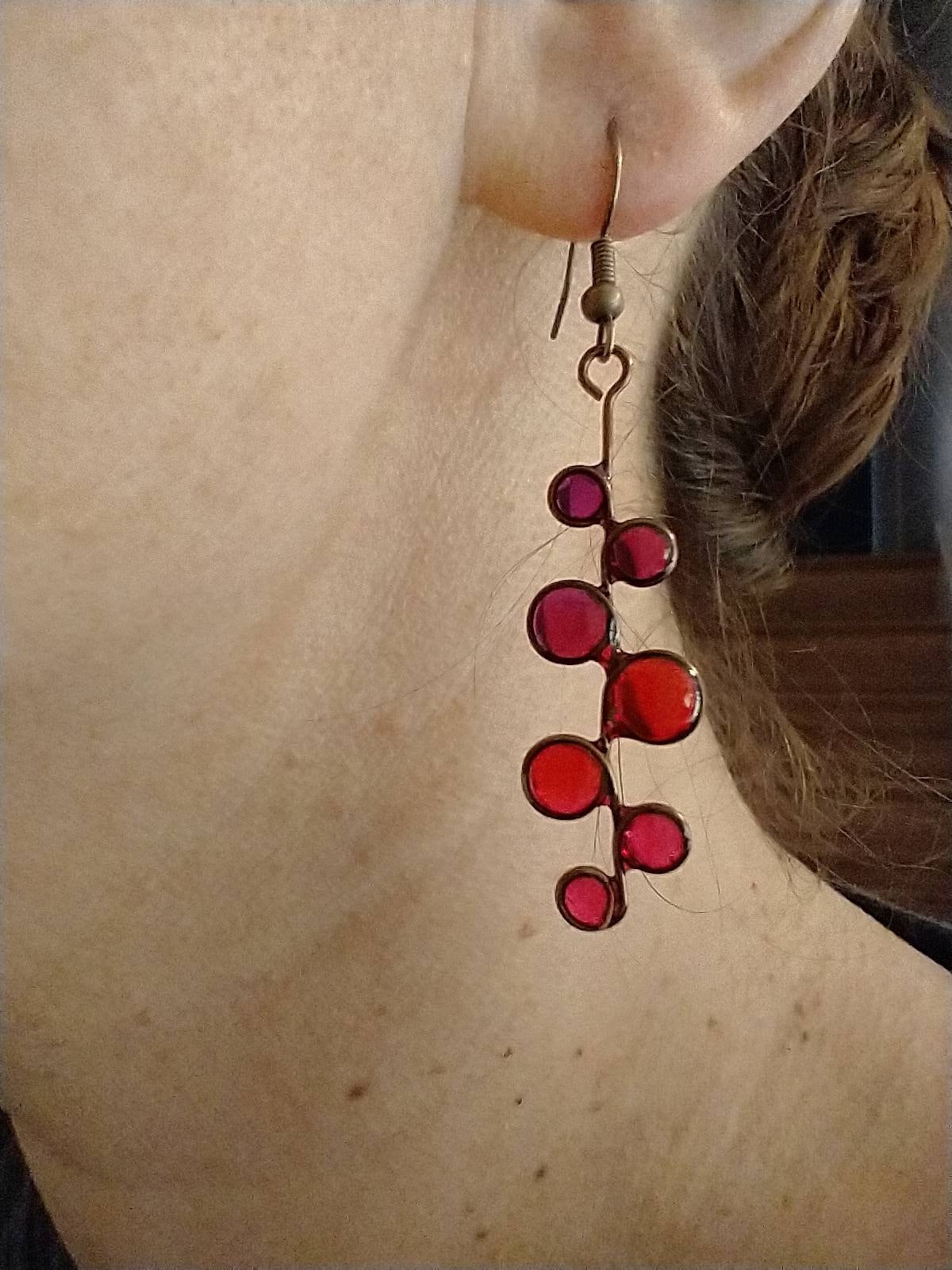 Pink magenta stained glass resin earrings