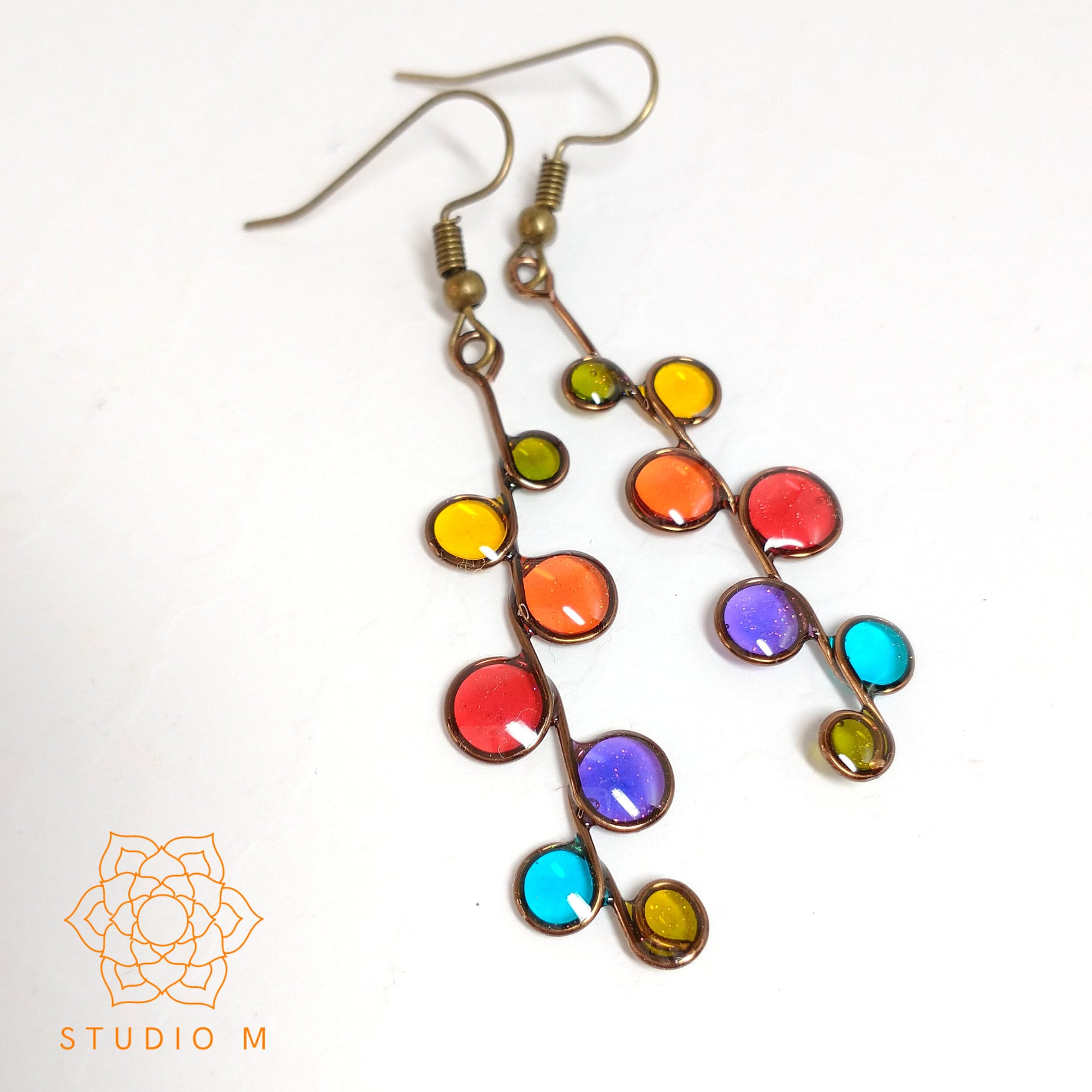 Rainbow stained glass resin earrings