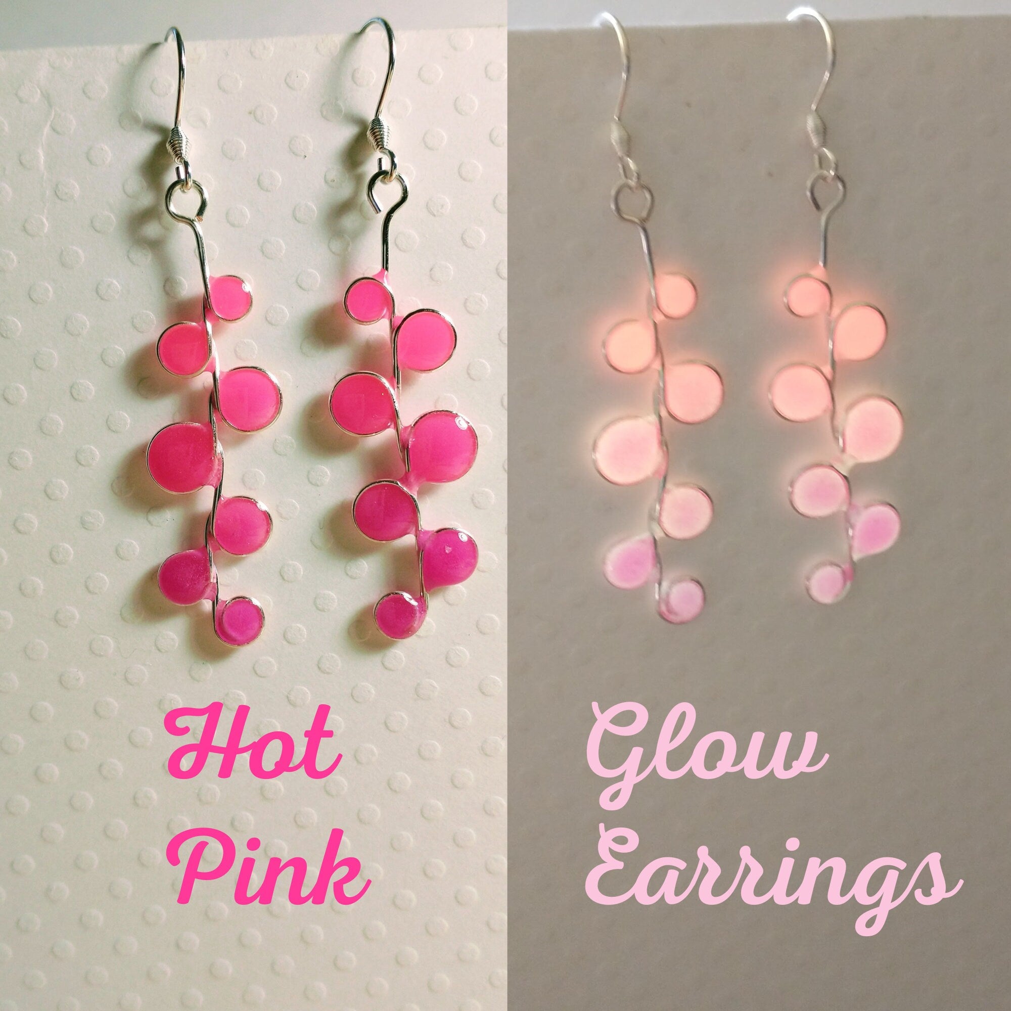 Neon pink glow in the dark earrings