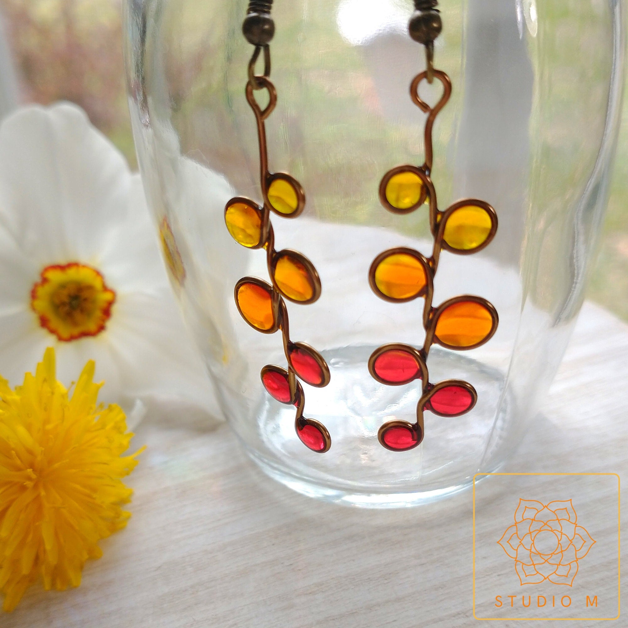 sunset stained glass resin earrings