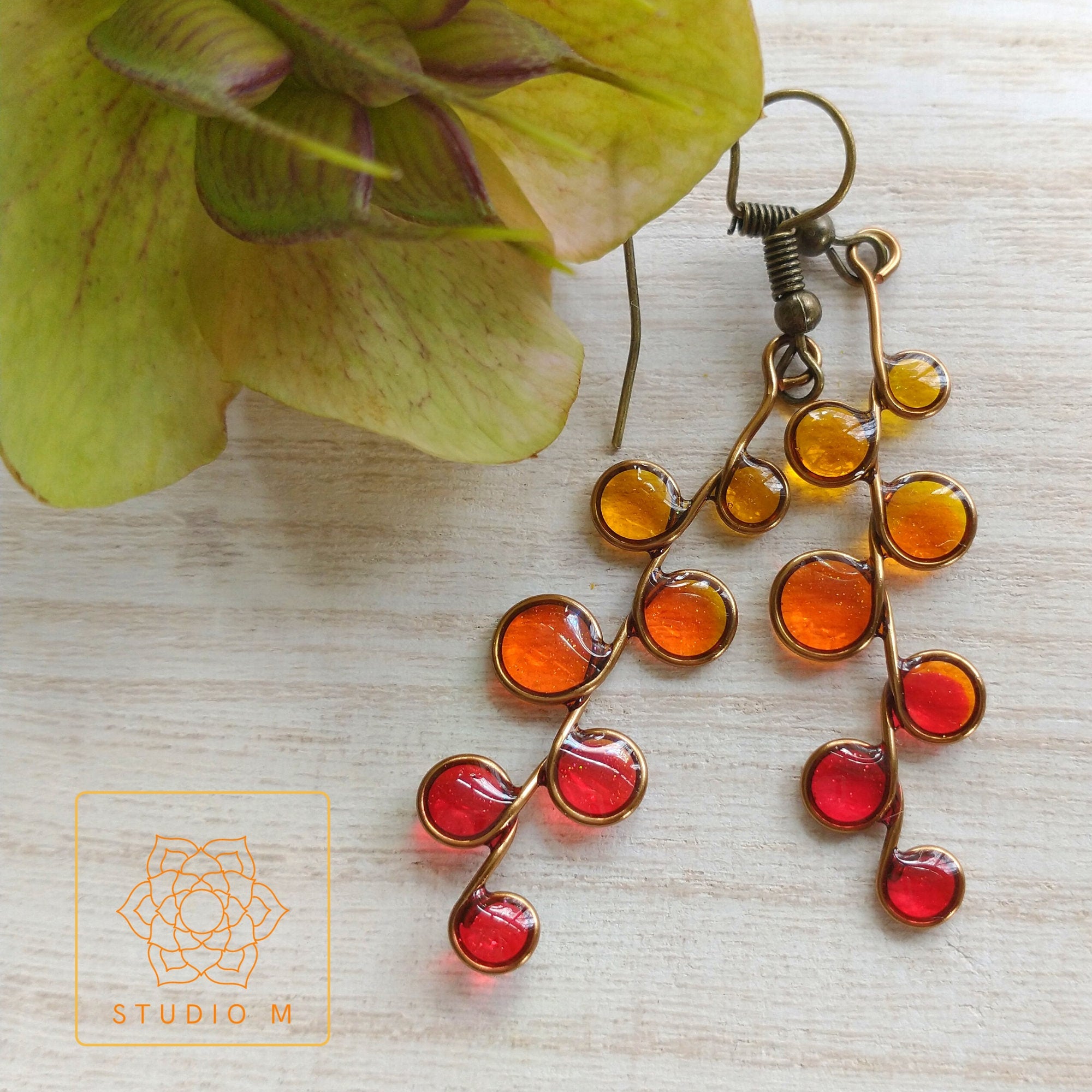 sunset stained glass resin earrings